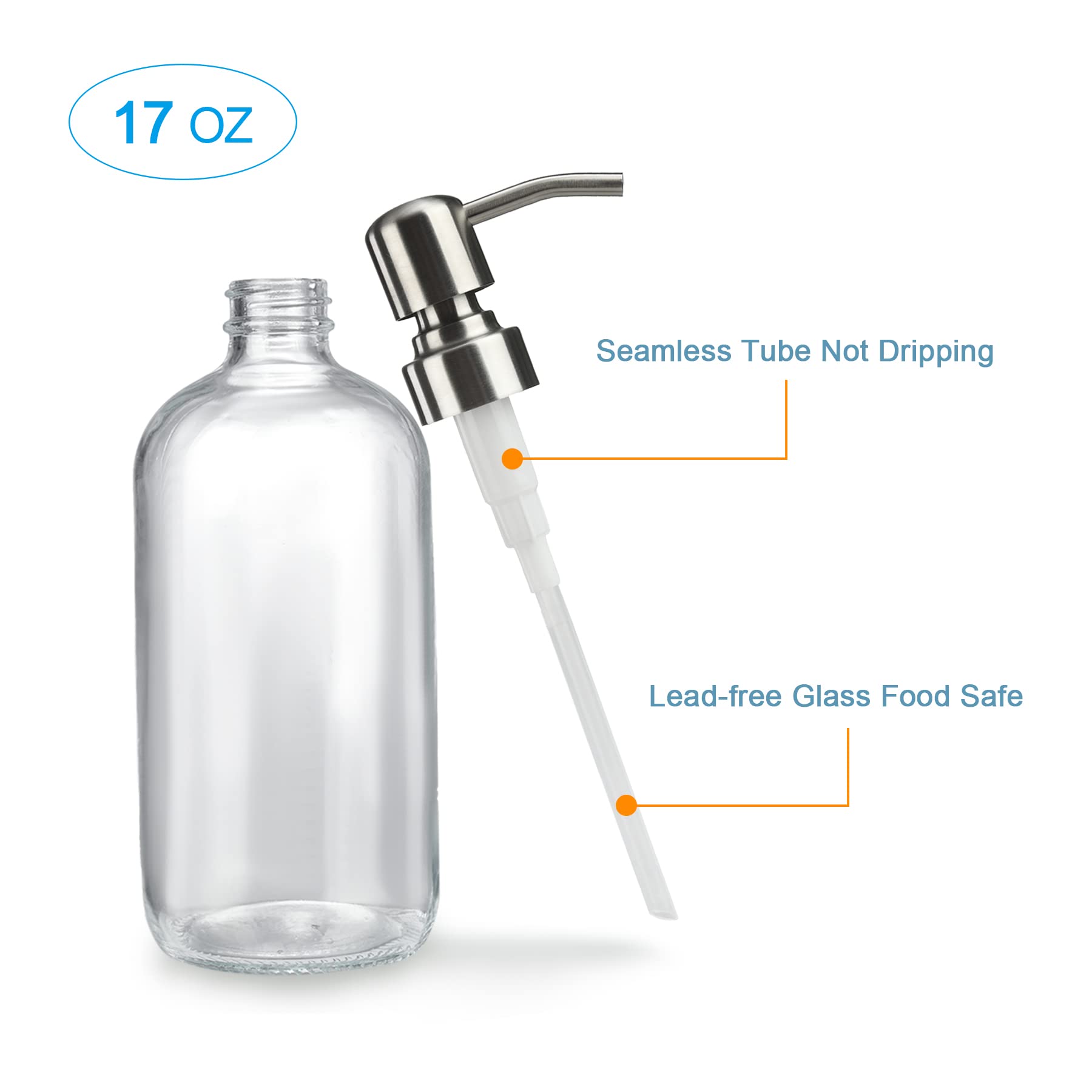 Amazerbath Amber Glass Soap Dispenser, 2 Pack Thick Amber Pint Jar Bottle With Black Pump Stainless Steel, 17 Oz Bathroom Hand S