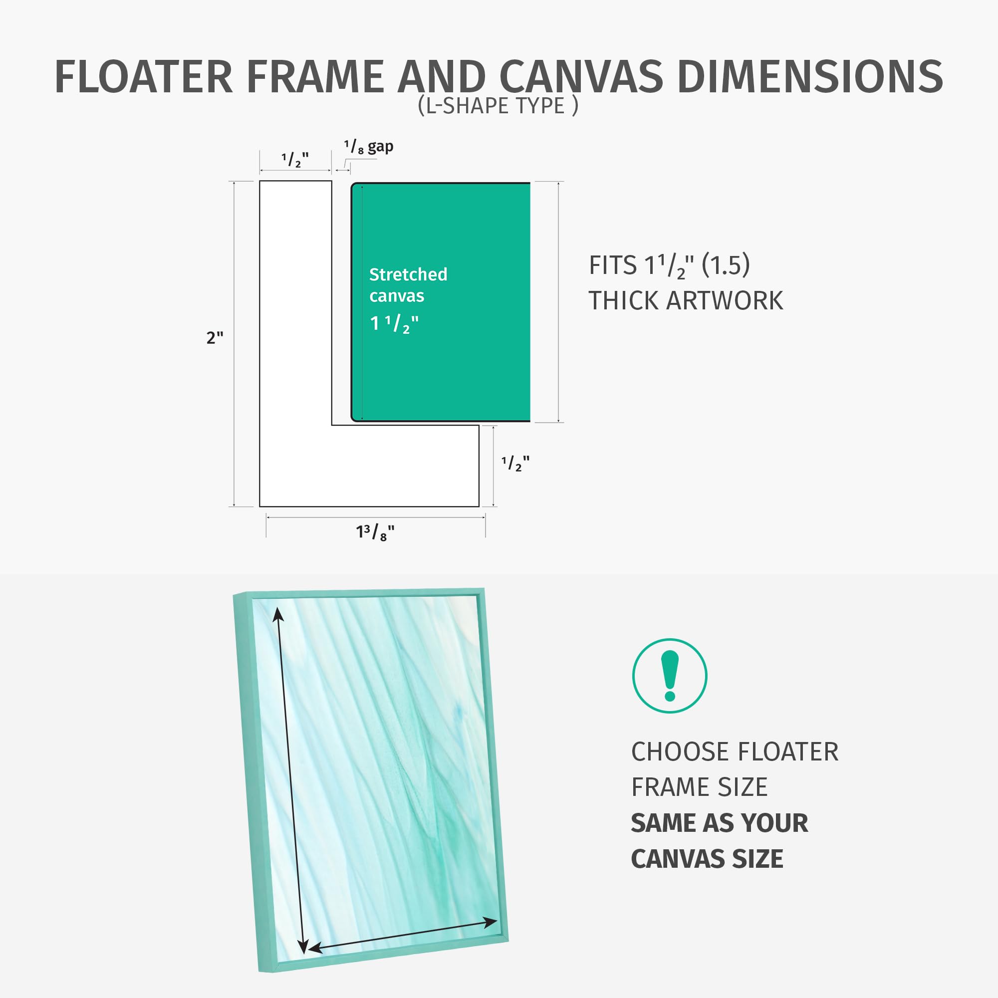 Pixy Canvas Floater Frame 8X10 For 1-1/2 (1.5) Inch Deep Canvas Paintings/Canvas Prints/Wood Canvas Panels/Wall Art/Wall Decor/H