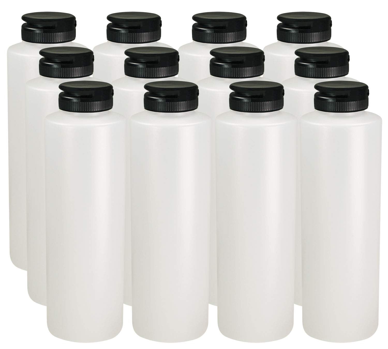 Pinnacle Mercantile Condiment Squeeze Bottles With Flip Top Hinged Black Cap 16 Oz Set Of 12 (Perfect For Condiments, Sauces, Dr