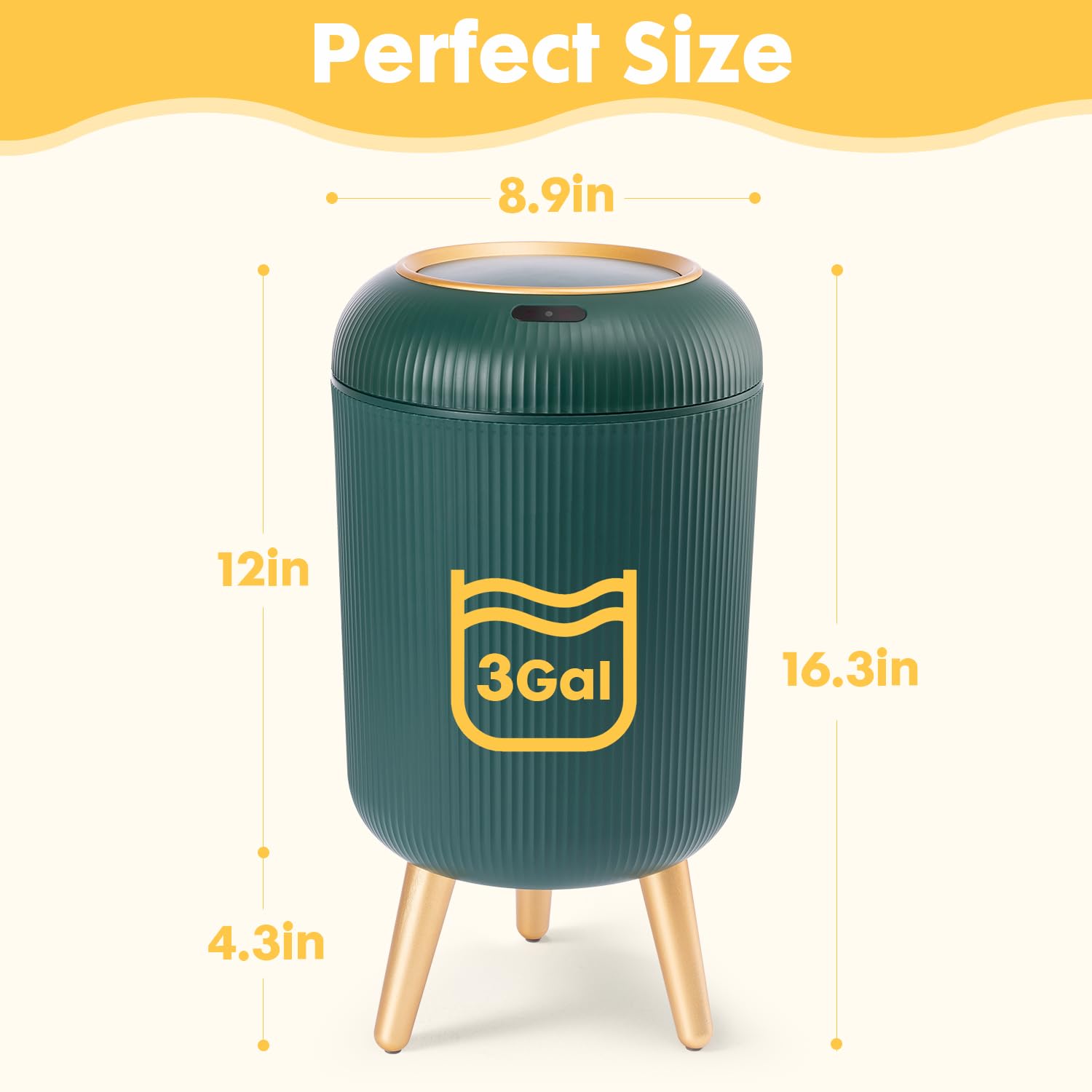 Onlcuk Smart Touchless Bathroom Trash Can, 3 Gallon / 11L Automatic Motion Sensor Garbage Can With Lid Electric Small Mini Trash