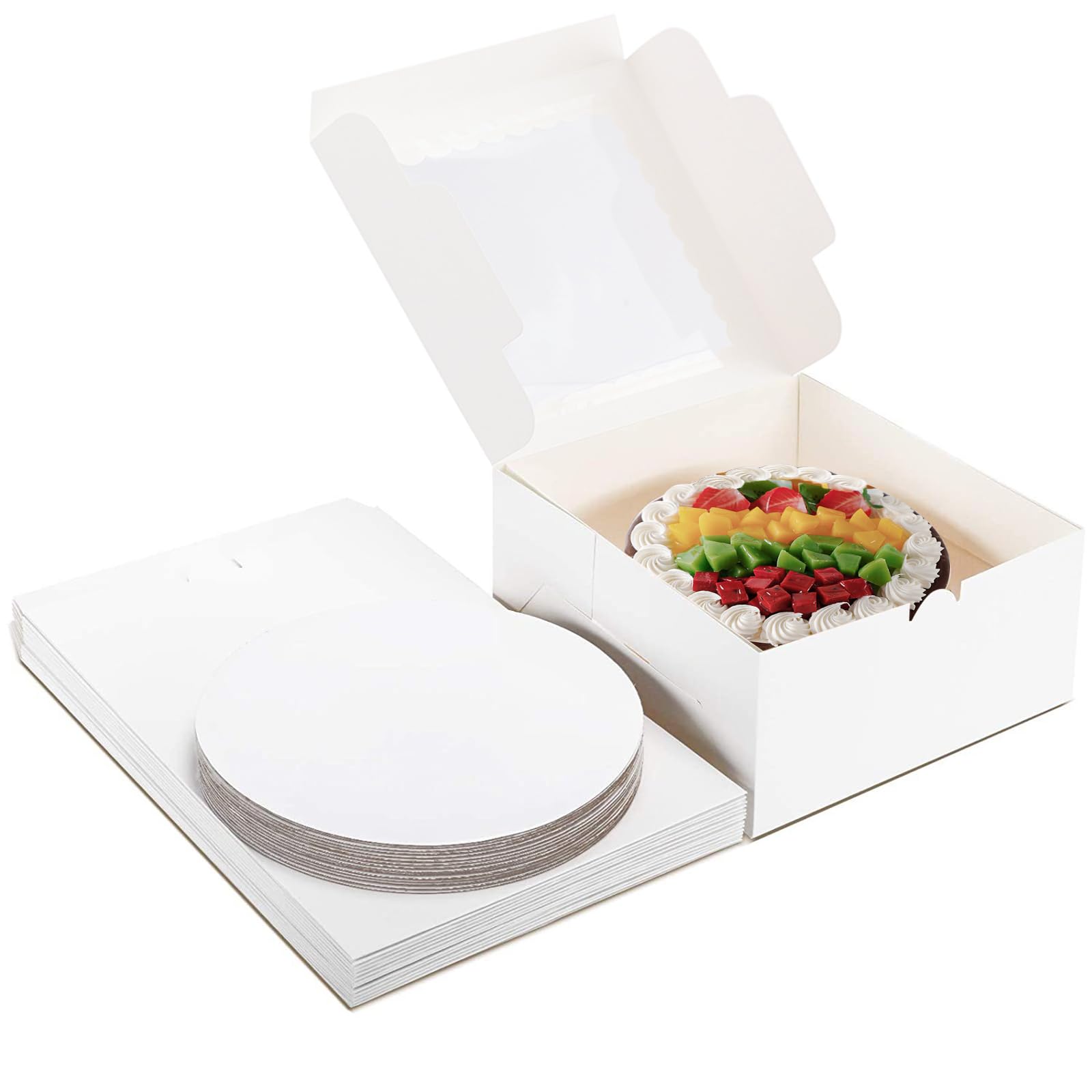 Packpal 20Pack 10x10x5 Inch Cake Boxes with boards(10 boxes & 10 boards), White Baker boxes for Dessert Pastry, Cajas Pasteles, 