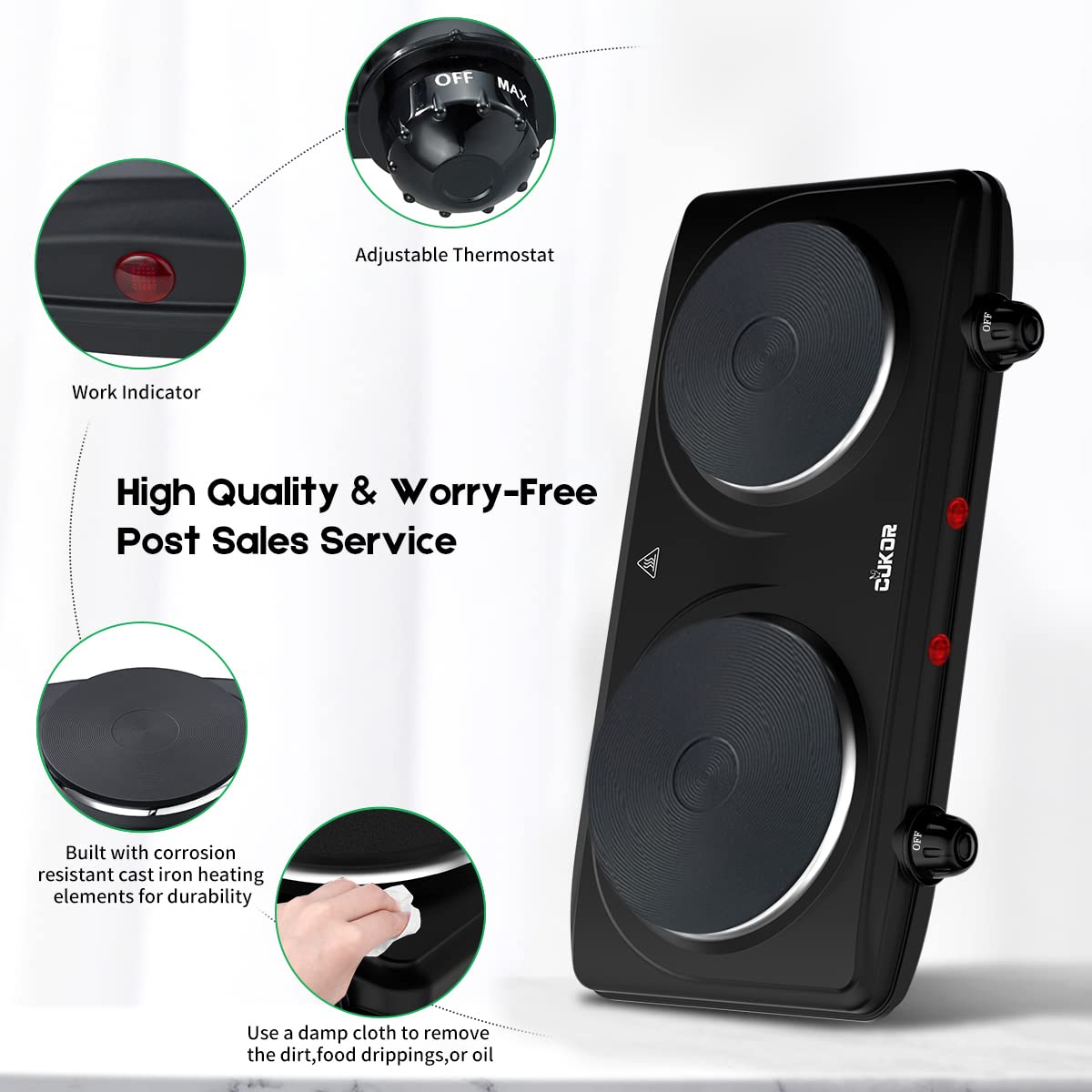 CUKOR Electric Hot Plate  1800W Countertop Burner  Dual Electric Stove  Portabel Electric Cooktop Portabel Double Burner for Cooking