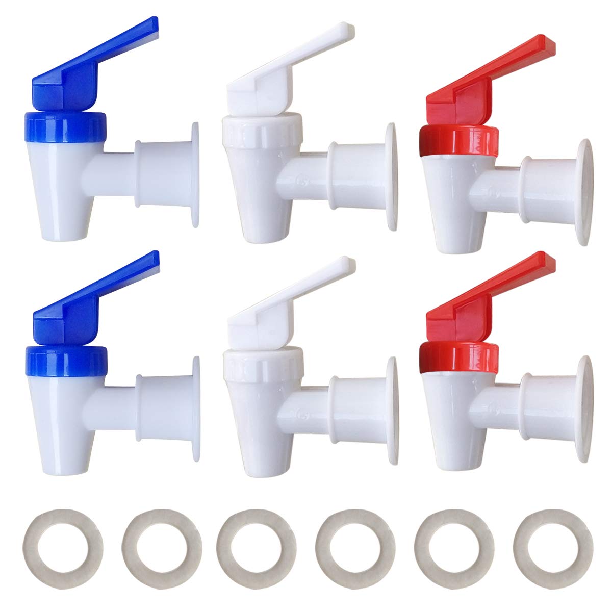 Replacement Cooler Faucet - 2 White And 2 Red And 2 Blue Water Dispenser Tap Set - Internal Thread Plastic Spigot.