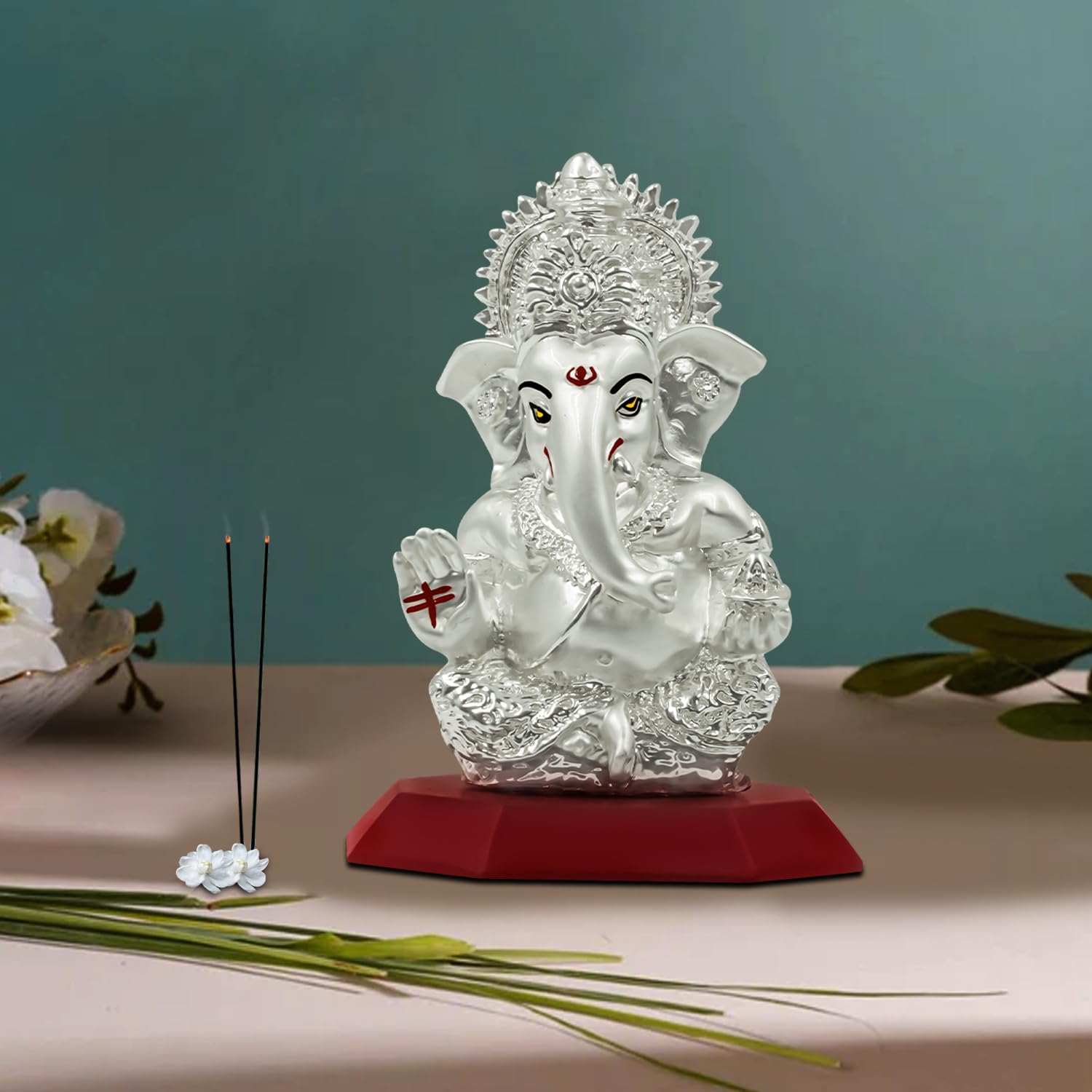 Diviniti Ganesha Idol For Home Decor Showpiece 999 Silver Plated Statue Of Lord Ganesha For Tabletop Ganesh Ji Murti For Puja Ro