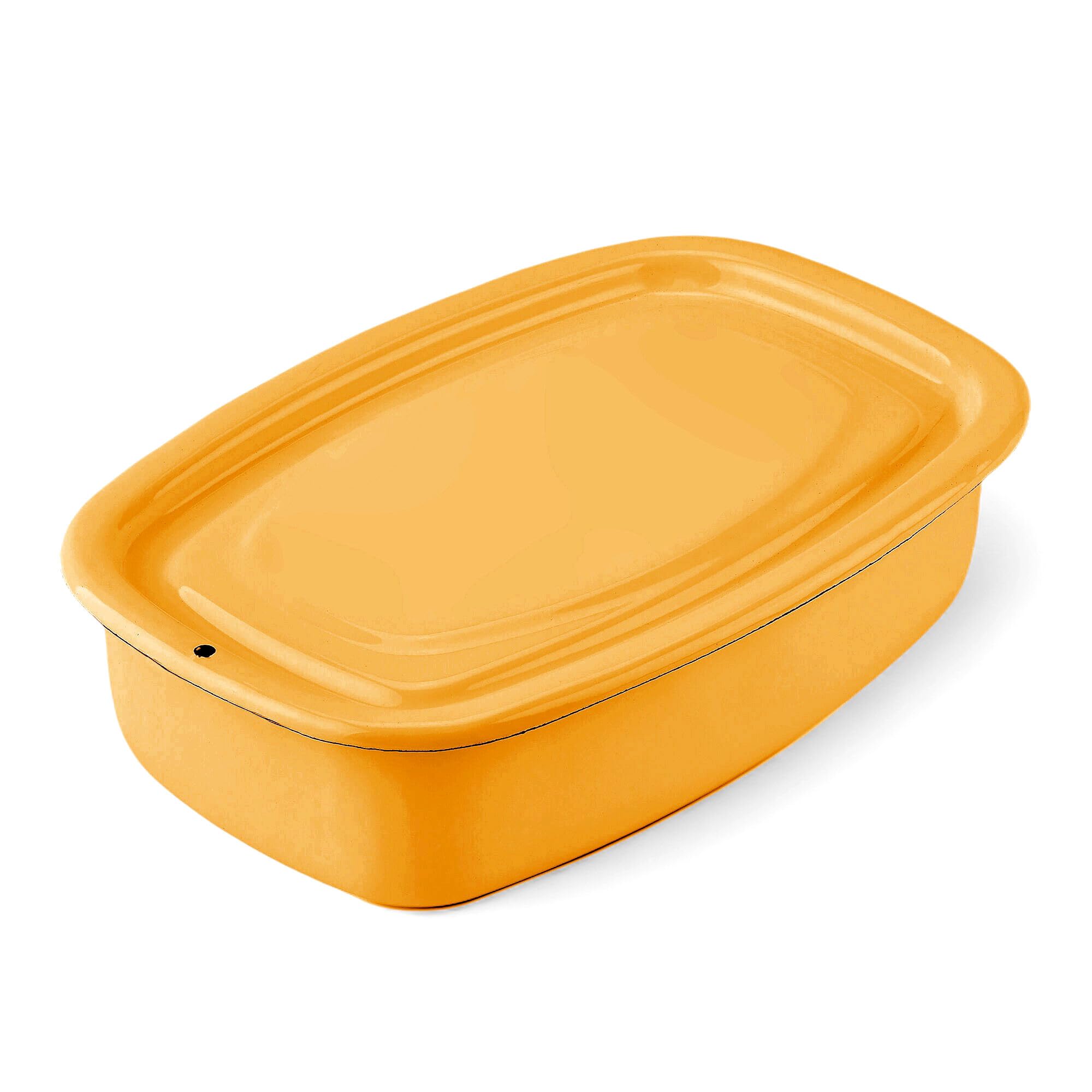 STP GOODS Enamel Food Storage Container with Lid 1.1 Qt (1 L) Enameled Steel Container for Food Enamel Tray with Lid, Oven Safe,