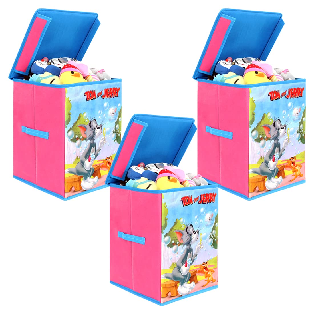 Prettykrafts Tom And Jerry Toys Organizer (Set Of 3 Pieces, Purple)