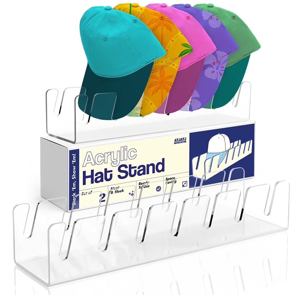 Hat Stand For Baseball Caps, 2 Pack No Install Acrylic Hat Organizer For 14 Baseball Caps Storage Organizer, Hat Racks Hat Holde