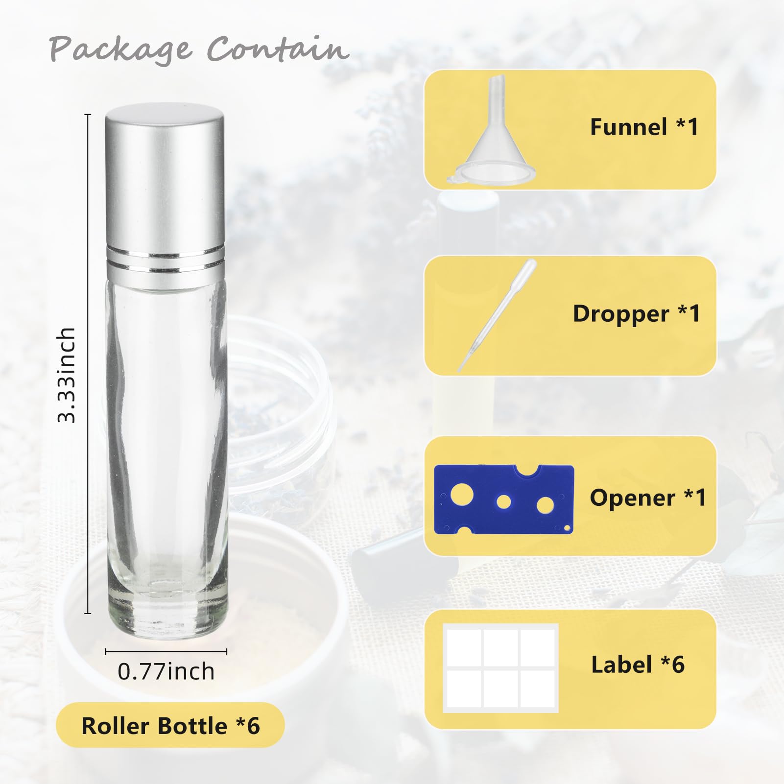 Givitasot 10Ml Essential Oil Roller Bottles, 6 Pack Clear Oil Roller Bottles For Essential Oils, Roll On Bottles With Stainless