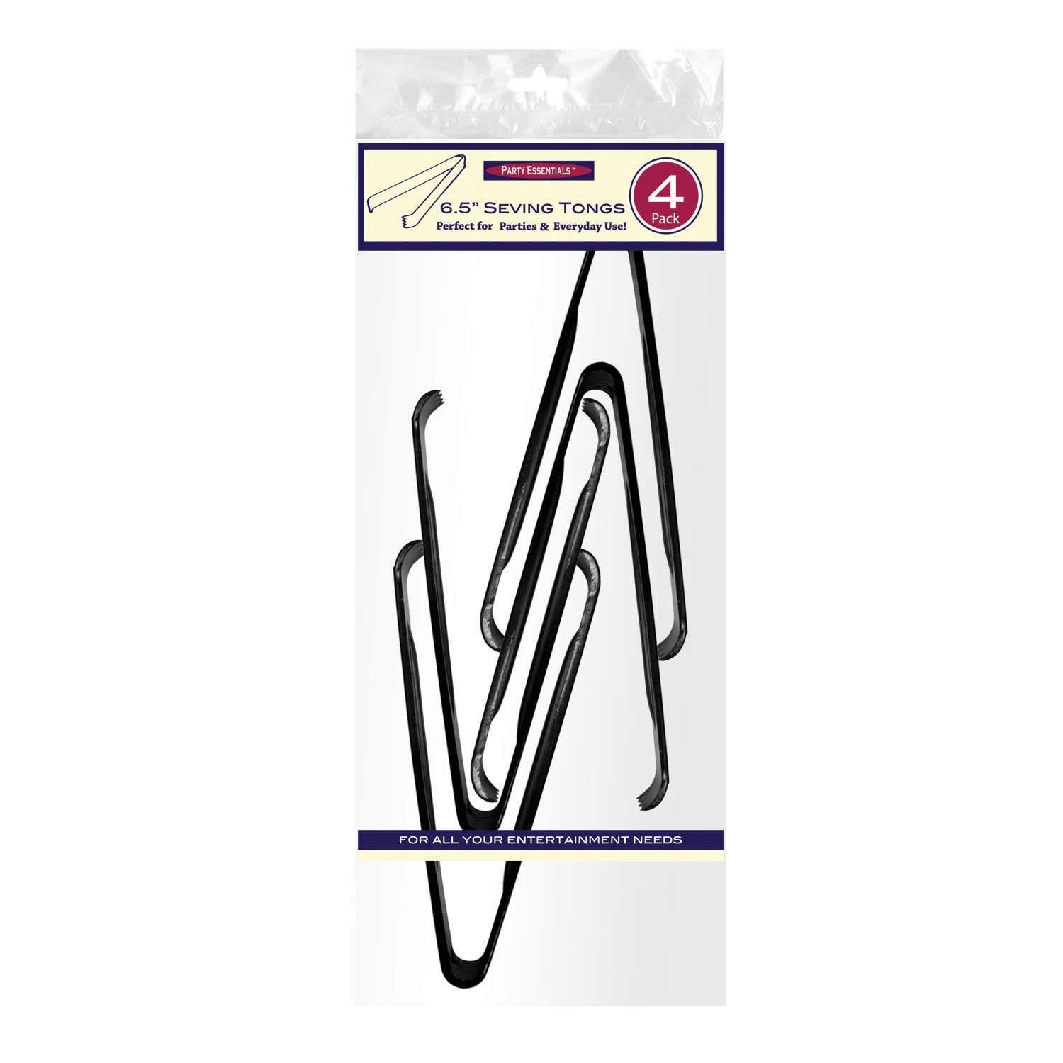 Party Essentials Hard Plastic 6-1/2'' Serving Tongs, Black, 4 Count