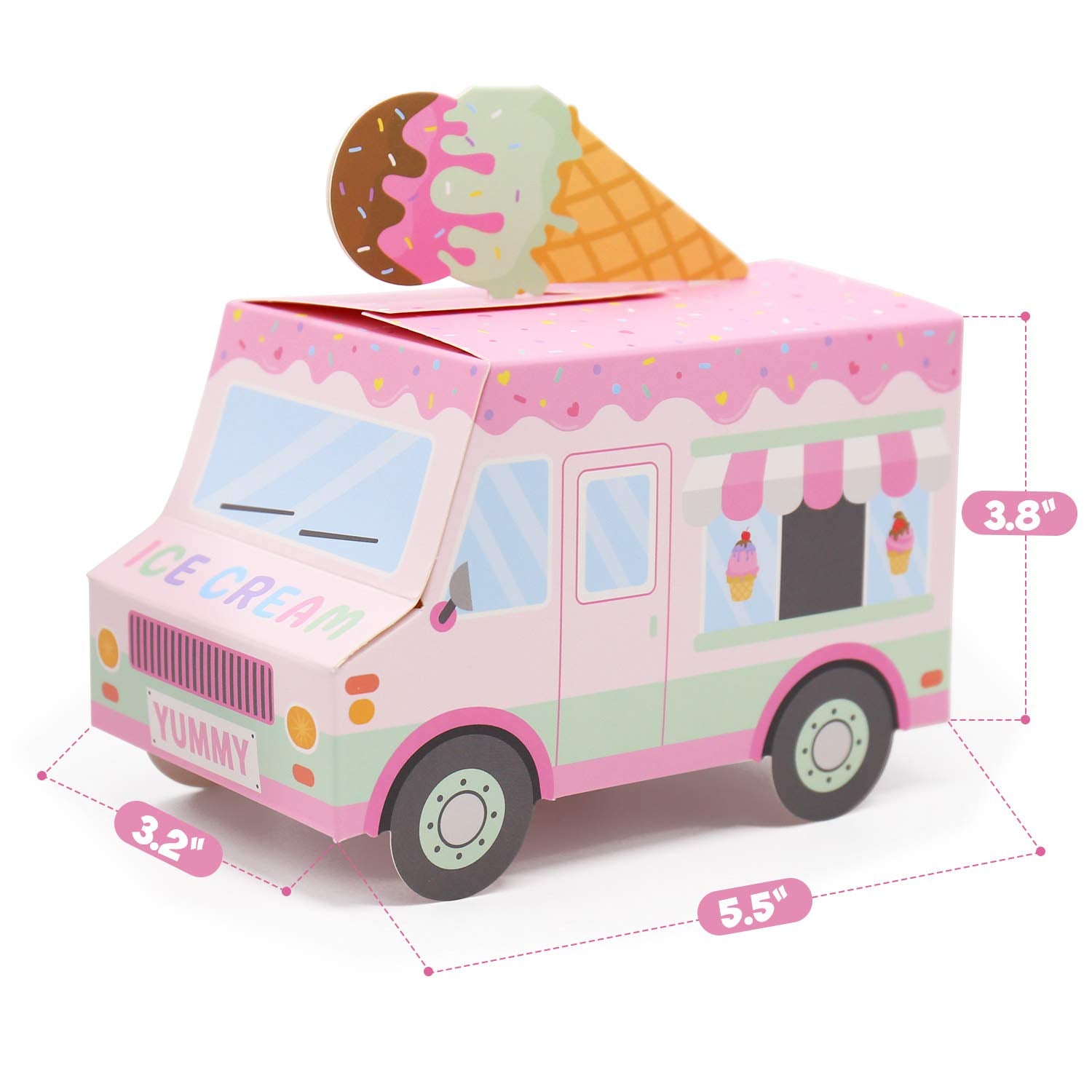Ice Cream Party Favor Boxes Ice Cream Truck Shape Treat Boxes Summer Goodie Candy Boxes Sprinkles Themed Baby Shower Kids Birthday Party Centerpieces Table Decor Supplies Set of 12