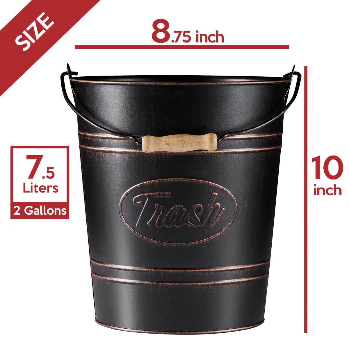 Pack 2, Rustic Farmhouse Bathroom Trash Can, Modern Country Style Galvanized Farm Metal Kitchen Trash Bucket, Large Vintage Wast