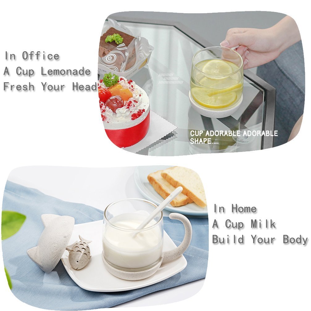Cute Cat Glass Cup Tea Mug With Fish Tea Infuser Strainer Filter