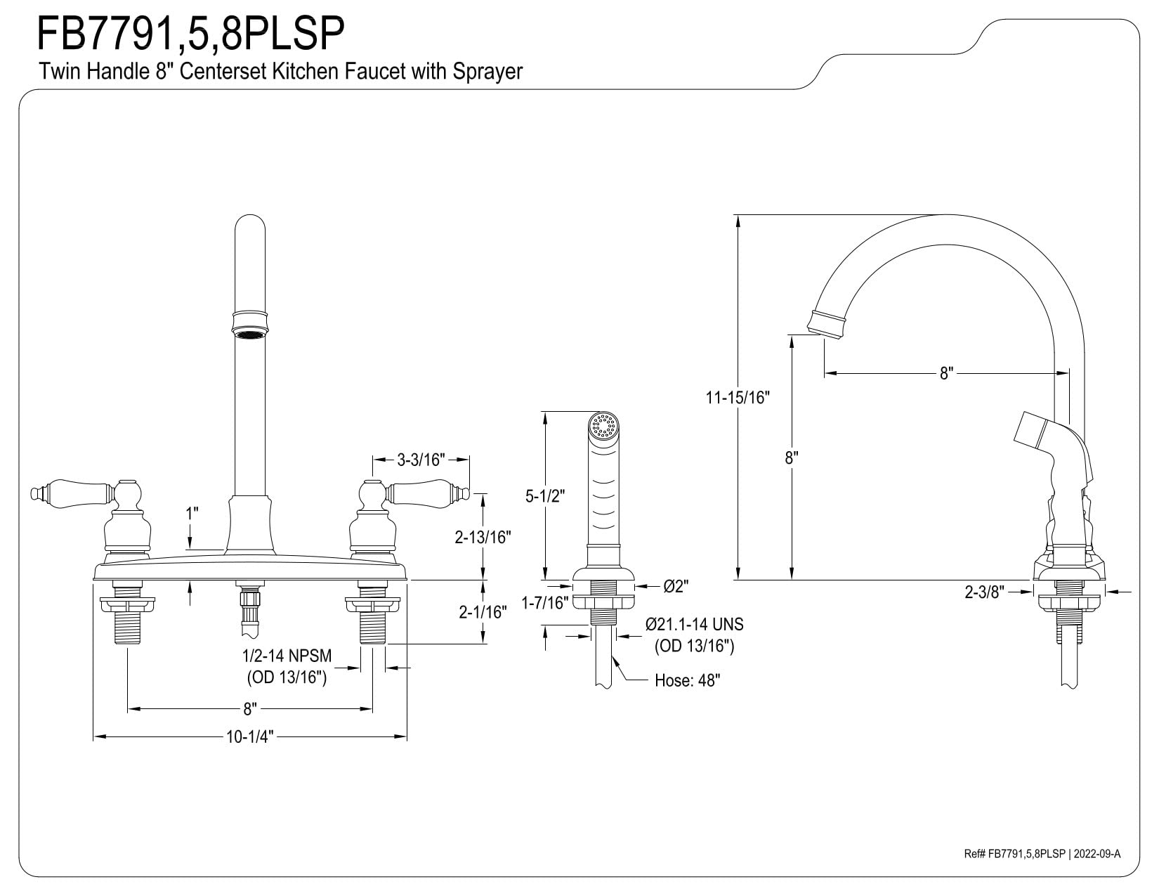 Kingston Brass FB7795PLSP Victorian 8-Inch Centerset Kitchen Faucet with Sprayer  Oil Rubbed Bronze