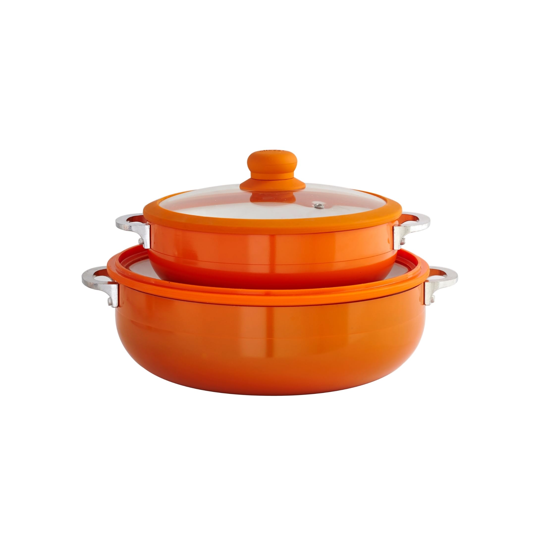 IMUSA USA 2 Piece Orange Ceramic Interior Caldero Set with Orange Silicone Rim and Glass Lid