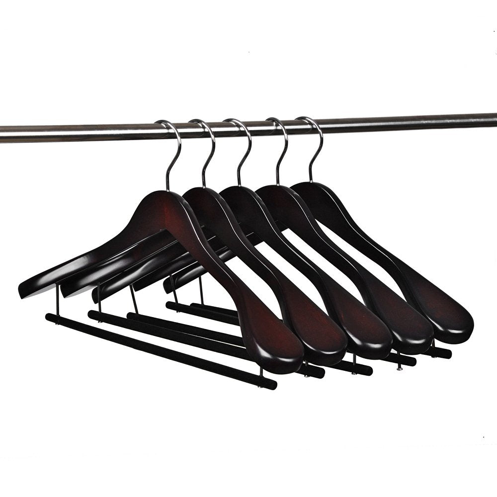 Luxury Wide Shoulder Wooden Hangers 6 Pack, With Velvet Bar, Smooth Mahogany Finish Wood Suit Hanger Coat Hanger For Closet, Hol