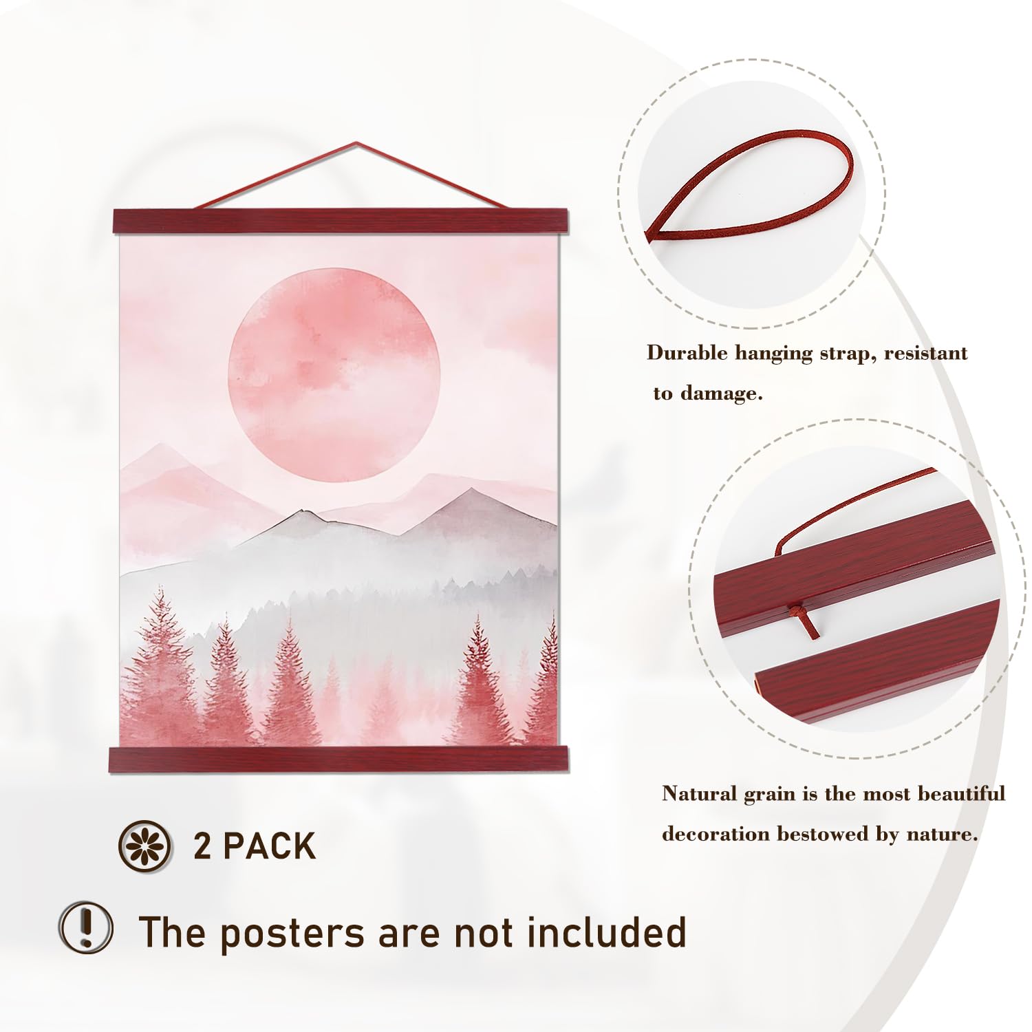 Artmag 2 Pack Magnetic Poster Hanger Frame, 19X19 19X13 19X25 Light Wood Wooden Magnet Canvas Artwork Print Dowel Poster Hangers