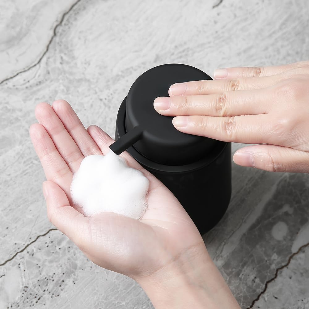 Yaukph Matte White Foaming Hand Soap Dispenser Plastic 11 Oz - Modern Minimalist Style For Bathroom & Kitchen Countertop Refilla