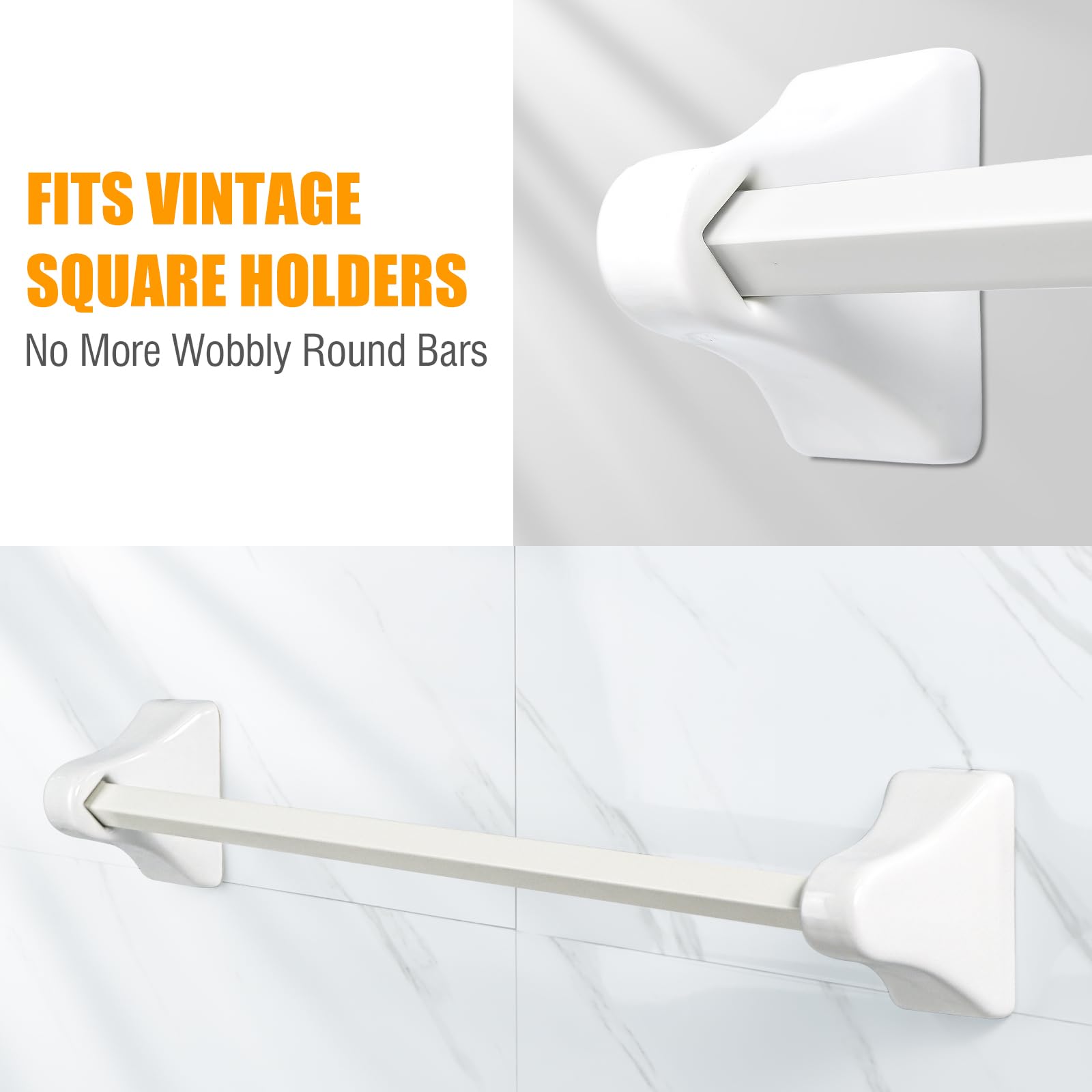AIMAIAIMAI 24 Inch Adjustable Towel Bar - Spring Loaded Plastic Rod for Ceramic Holders, White, Model S4401