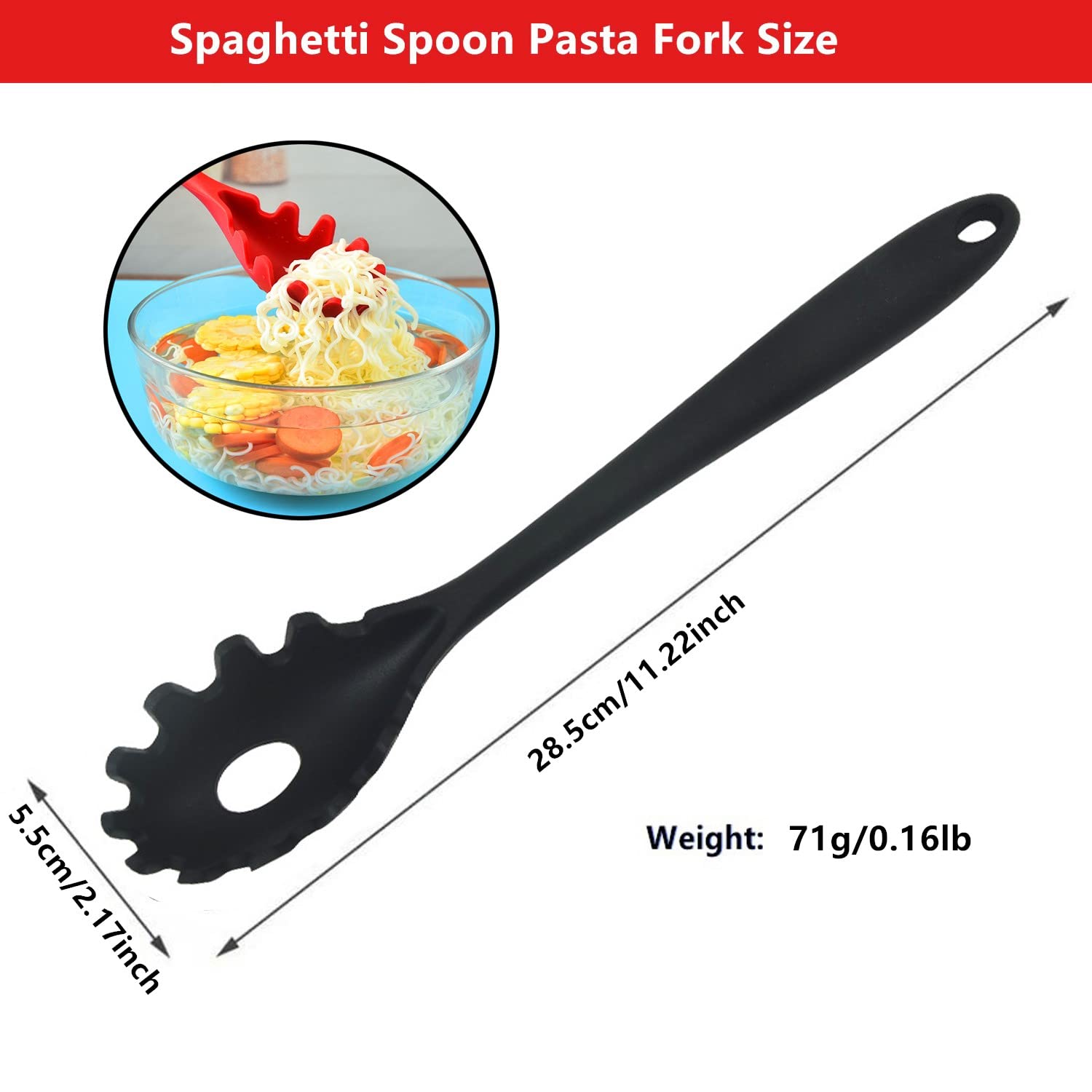 Jxjyzln Spaghetti Spoon Pasta Fork,Silicone Pasta Fork,11.2 Inch Spaghetti Strainer Kitchen High Heat Resistant Noodle Spoon Ser