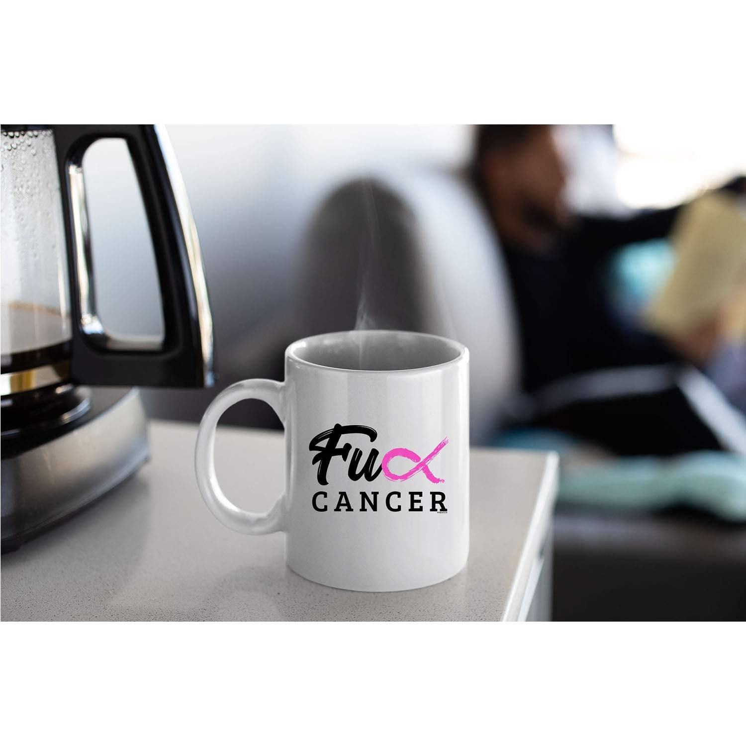 Veracco Fck Breast Cancer Awareness Pink Ribbon Motivational Faith Chemo Ceramic Coffee Mug