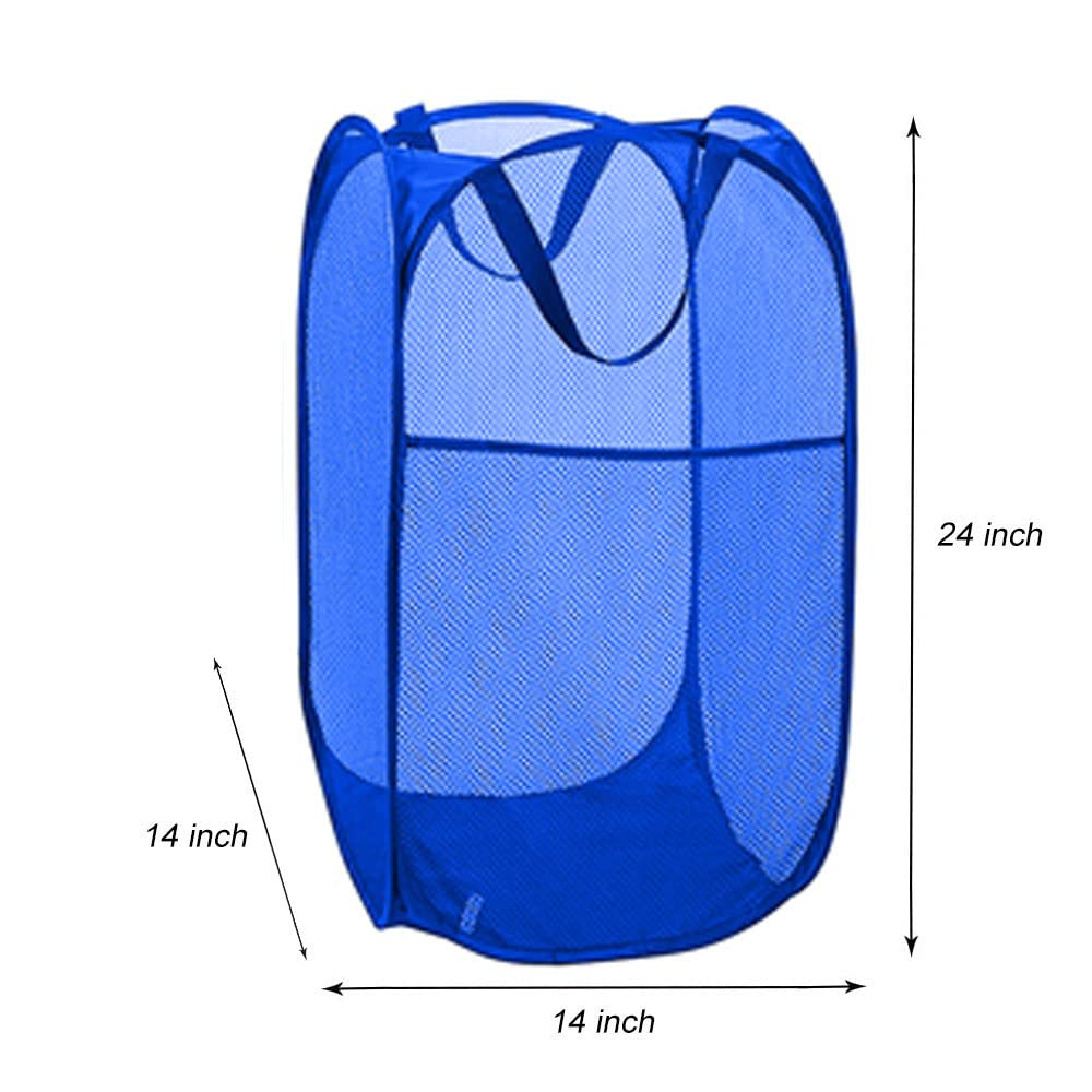 Larpur Mesh Laundry Basket, Pop Up Laundry Hamper With Handles, Collapsible Clothes Basket For Travel, College, Dorm, Royal Blue