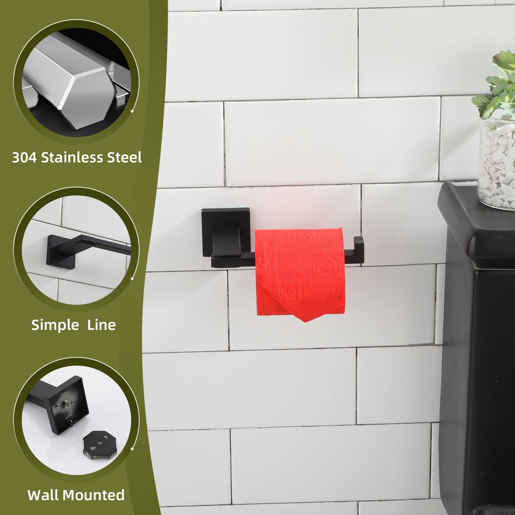 Kokosiri Black Toilet Paper Holder For Bathroom Tissue Paper Dispenser Stainless Steel Toilet Roll Holder Hold Mega Rolls Wall M