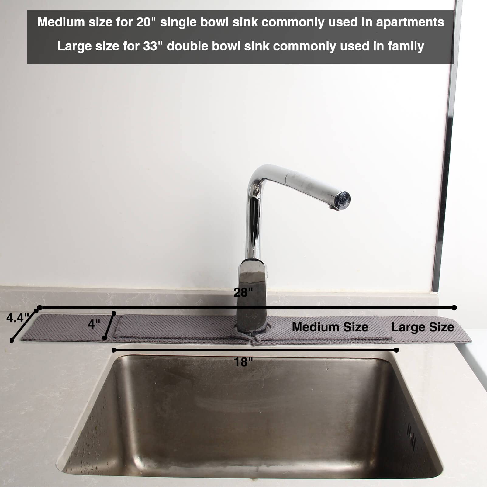 28 ' ' Kitchen Faucet Absorbent Mat  Sink Splash Guard  Microfiber Faucet Handle Drip Catcher  Kitchenguard Tray  Water Drying Pads Behind Faucet  Counter Protector for Kitchen  Bathroom  and RV Faucet