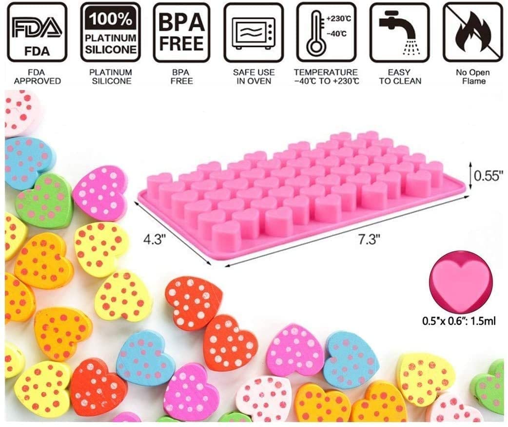 Heart Shaped Silicone Mold For Wax Melts 2Pcs 55-Cavity Heart Valentine Chocolate Silicone Mould Candy Gummy Jelly Ice Cube Tray