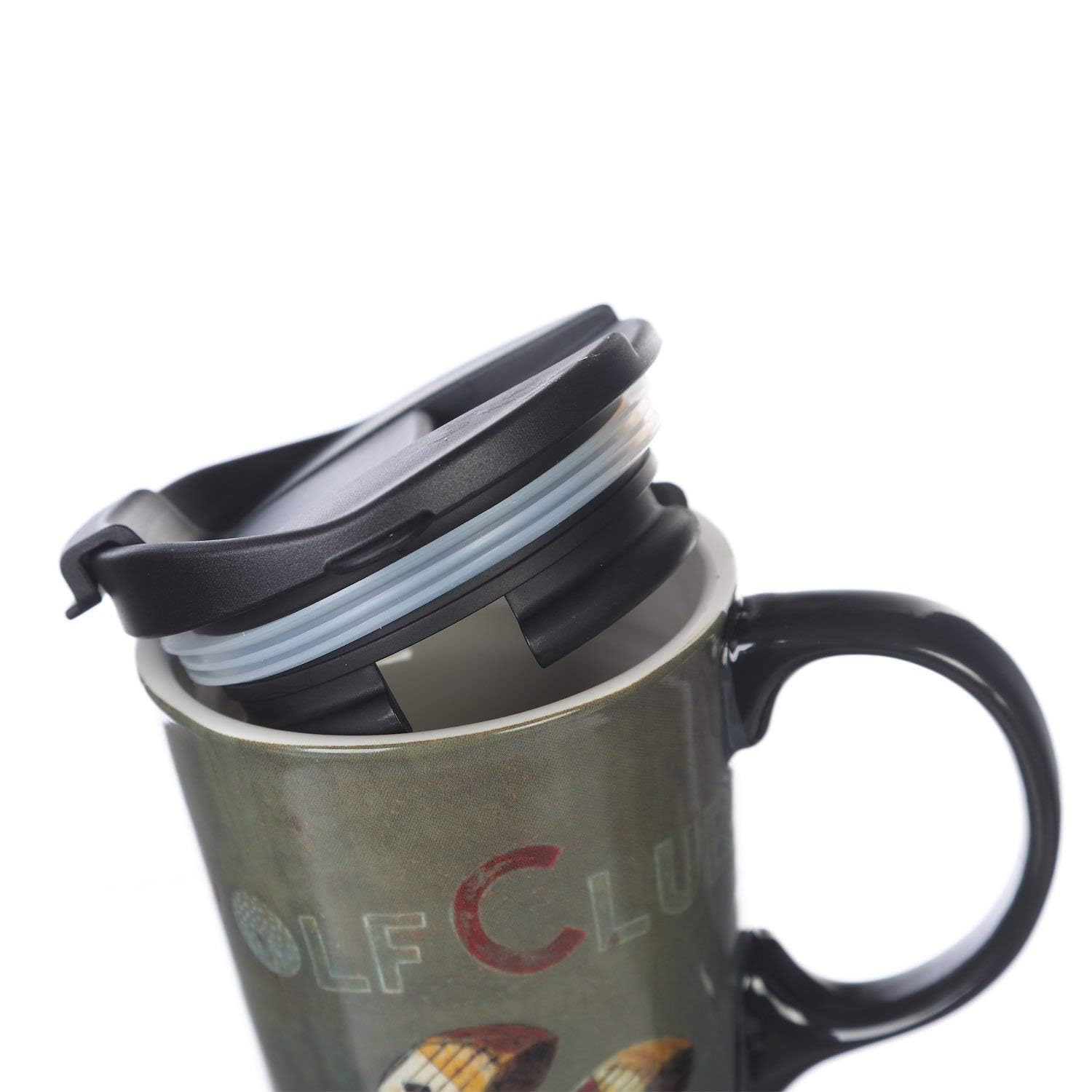 Topadorn Coffee Ceramic Mug Porcelain Latte Tea Cup With Lid 17Oz,Golf