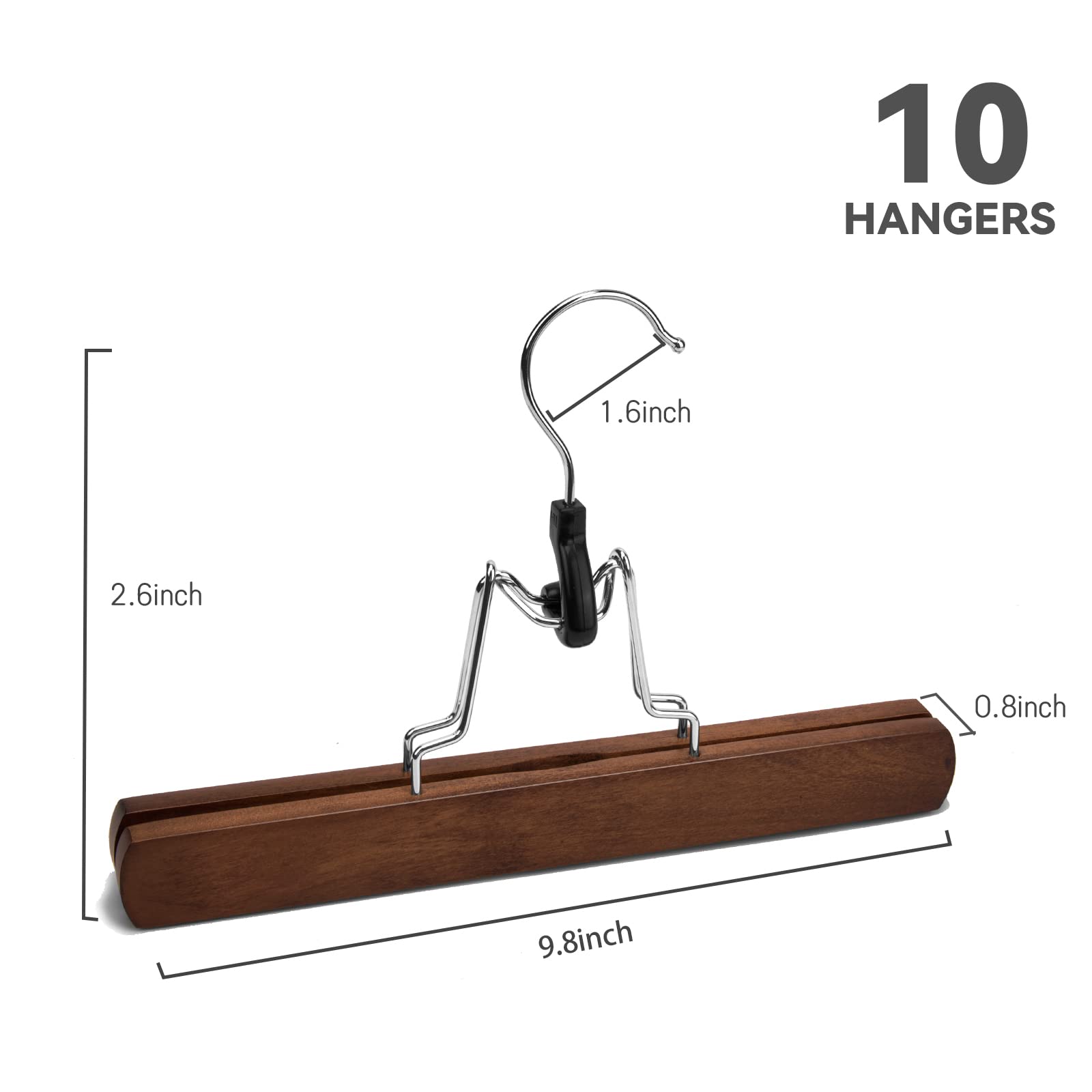 Nature Smile Wooden Pants Skirt Hangers, Smooth Finish Solid Wood Non Slip Jeans Slack Clamp Hangers Hair Extension Hangers (10