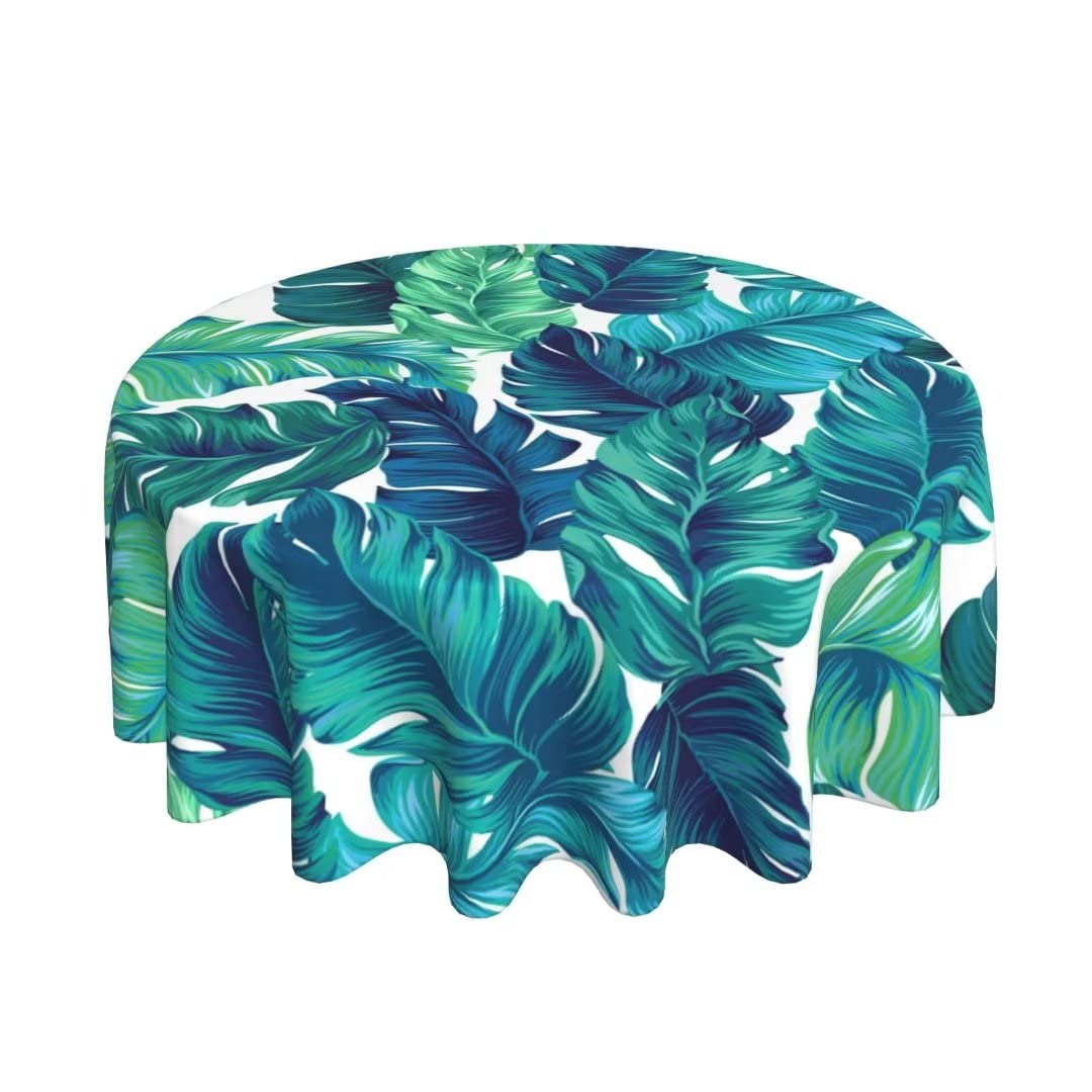 BETGINY Summer Tropical Tablecloth 70x70 Inch Round Navy Blue Green Hawaiian Palm Leaf Table Cloth Table Cover Polyester Washabl