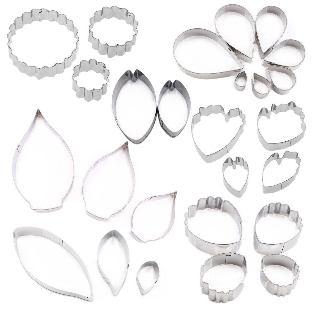26Pcs Stainless Steel Gum Paste Flower And Leaf Cutter Set Fondant Flower Cookie Cutter Sugarcraft Flower Making Tool For Weddin