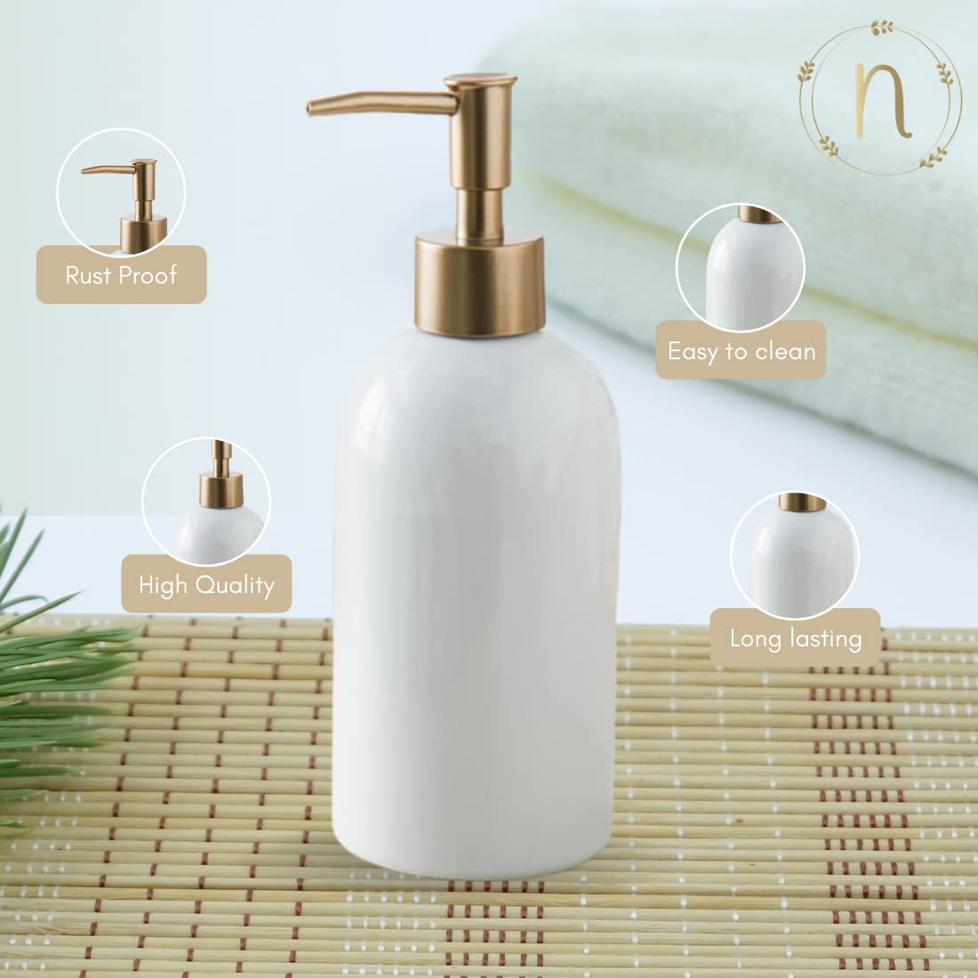 Nestasia Ceramic Long-Lasting Liquid Handwash Soap Dispenser Pump for Bathroom | Handwash Bottle for Kitchen | Soap Dispenser fo