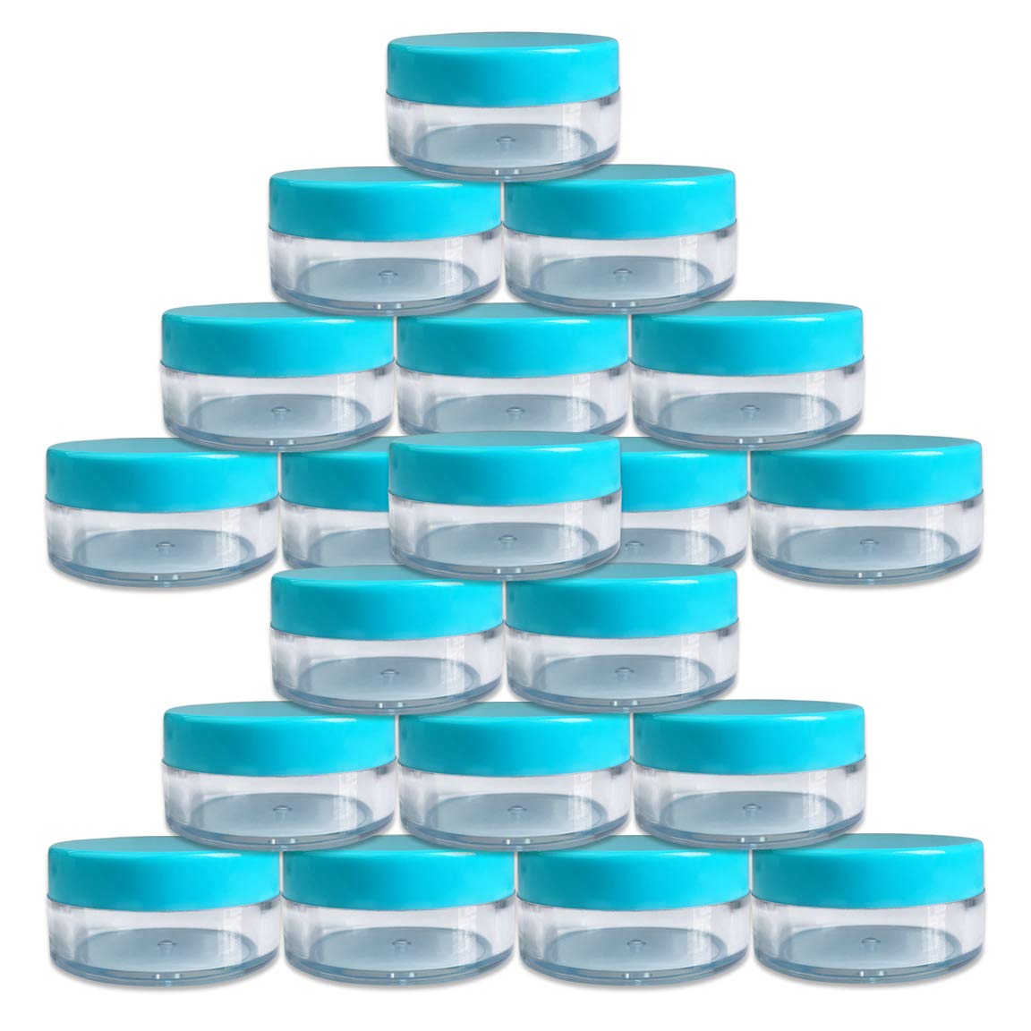 Beauticom (Quantity: 20 Pieces) 10G/10Ml Round Clear Jars With Teal Sky Blue Lids For Small Jewelry, Holding/Mixing Paints, Art