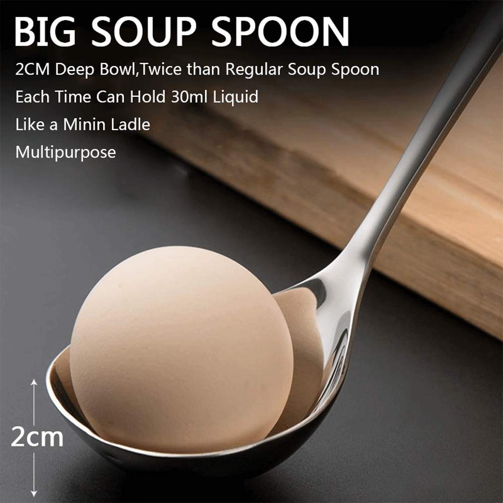 Qualizon 18/8 Stainless Steel Heavy Duty Big Soup Spoon Large Serving Spoon Mini Ladle-7.9Inch (4 Packed)