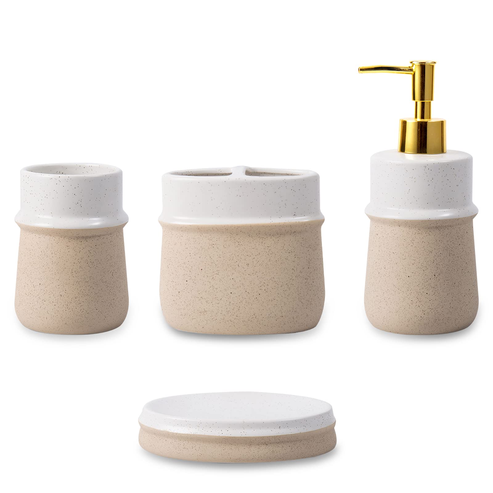 Bathroom Accessories Set,Farmhouse Bathroom Decor,4 Pcs Ceramic Gift Set Apartment Necessities, Contain Toothbrush Cup,Soap Disp