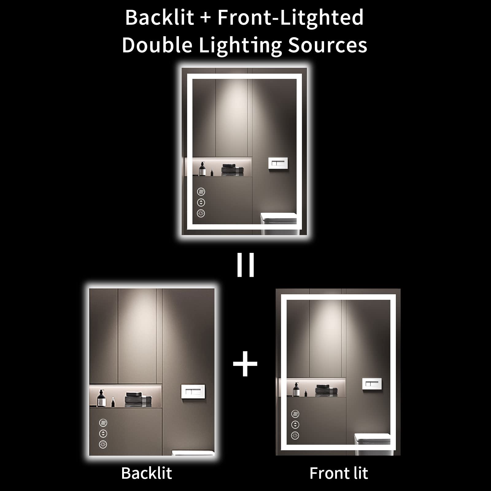 Loaao 20X28 Led Bathroom Mirror With Lights, Anti-Fog, Dimmable, Backlit + Front Lit, Lighted Bathroom Vanity Mirror For Wall, M