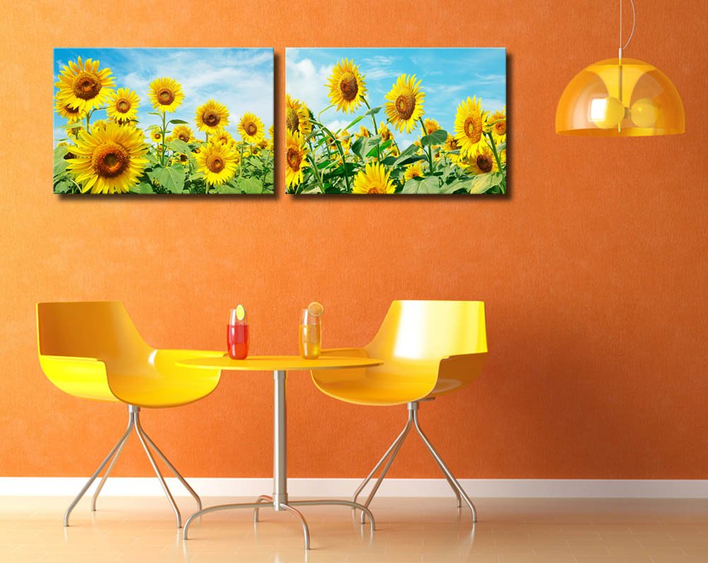 Wall26 - Canvas Prints Wall Art - Sunflower Field Under Blue Sunny Sky | Modern Wall Decor/Home Decoration Stretched Gallery Can