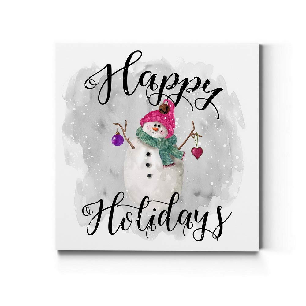 Renditions Gallery Happy Holidays Snowman Wall Art, Cute Christmas & Winter Artwork, Great Gift For Girls, Premium Gallery Wrapp