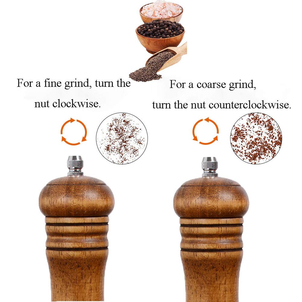 Haomacro Wood Salt And Pepper Grinder Set, Manual Mills With Acrylic Window, Adjustable Ceramic Grinding - 6.5Inch, 2 Pack