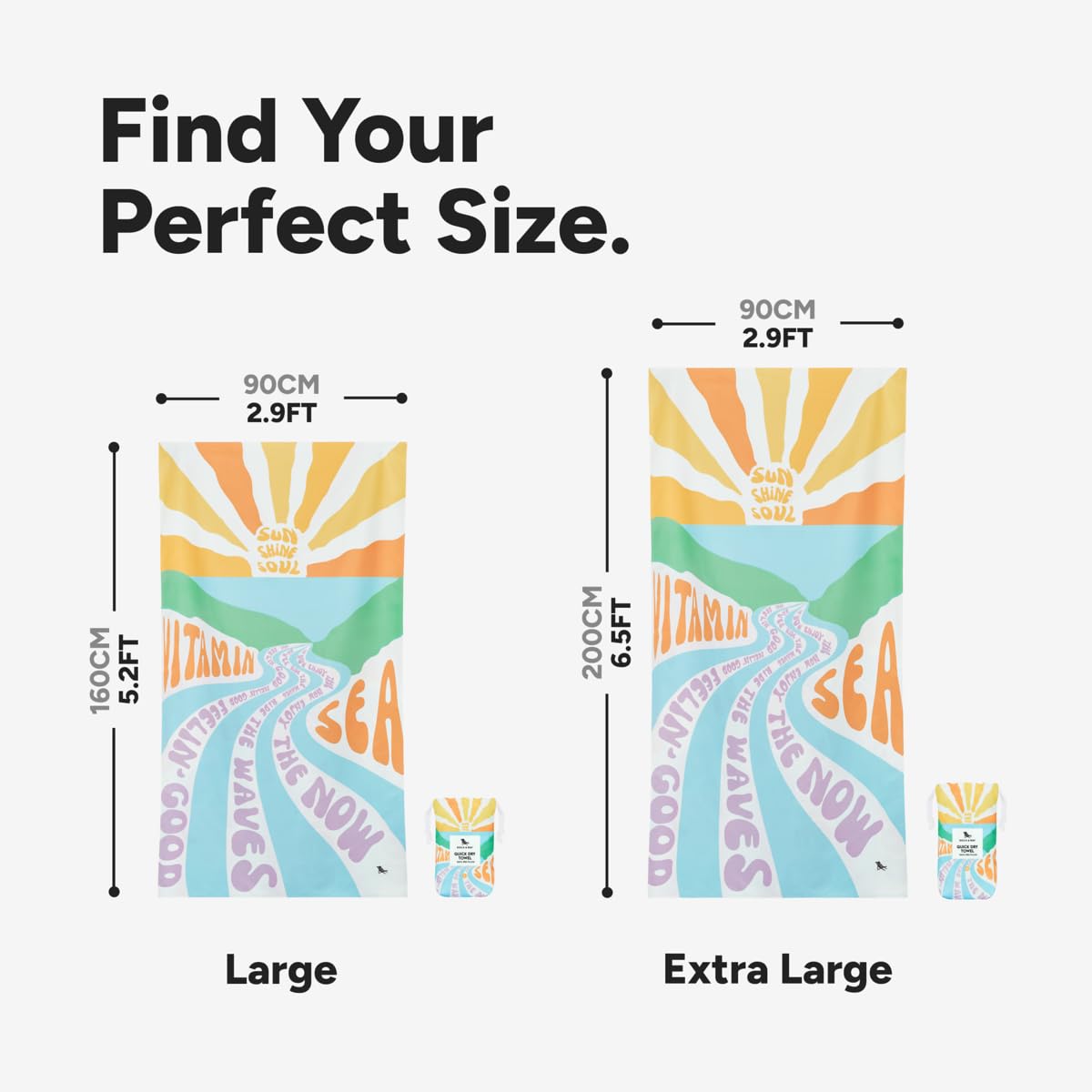 Dock & Bay Beach Towel - Quick Dry, Sand Free - Compact, Lightweight - 100% Recycled - Includes Bag - Vitamin Sea - Large (160X9