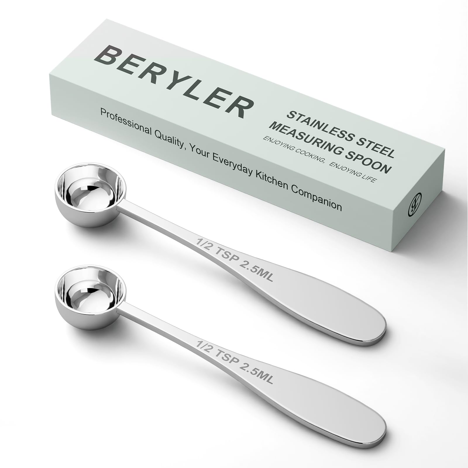 BERYLER 2PCS 1/2tsp(1/6tbsp, 2.5 ml) Single Measuring Spoon, Stainless Steel Individual Teaspoon, Metal Measure Scoop with Gift 