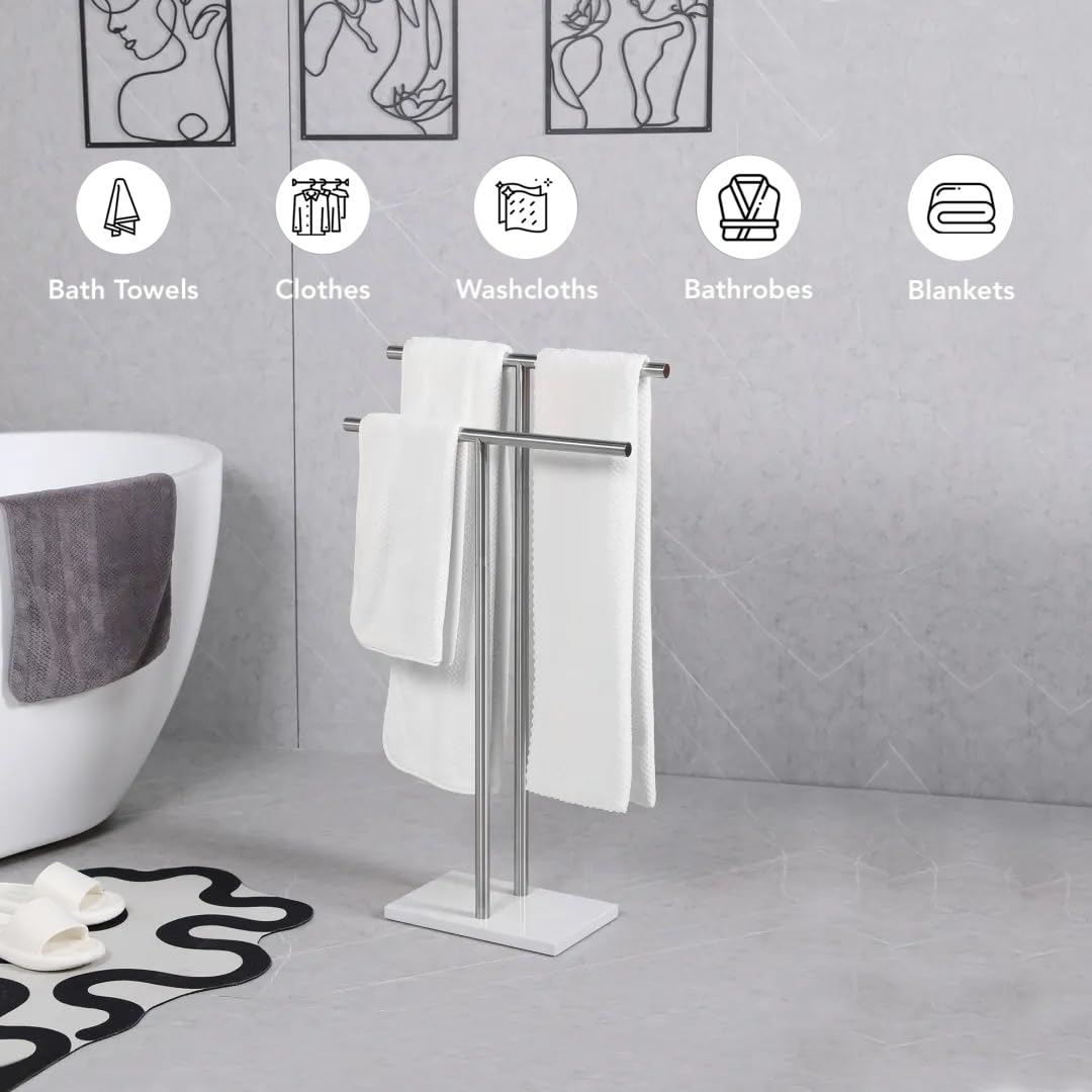 Wisato - Free Standing Towel Rack For Bathroom - Brushed Nickel Finish - Stand Alone 2 Tier Stainless Steel Towel Rack For Bathr