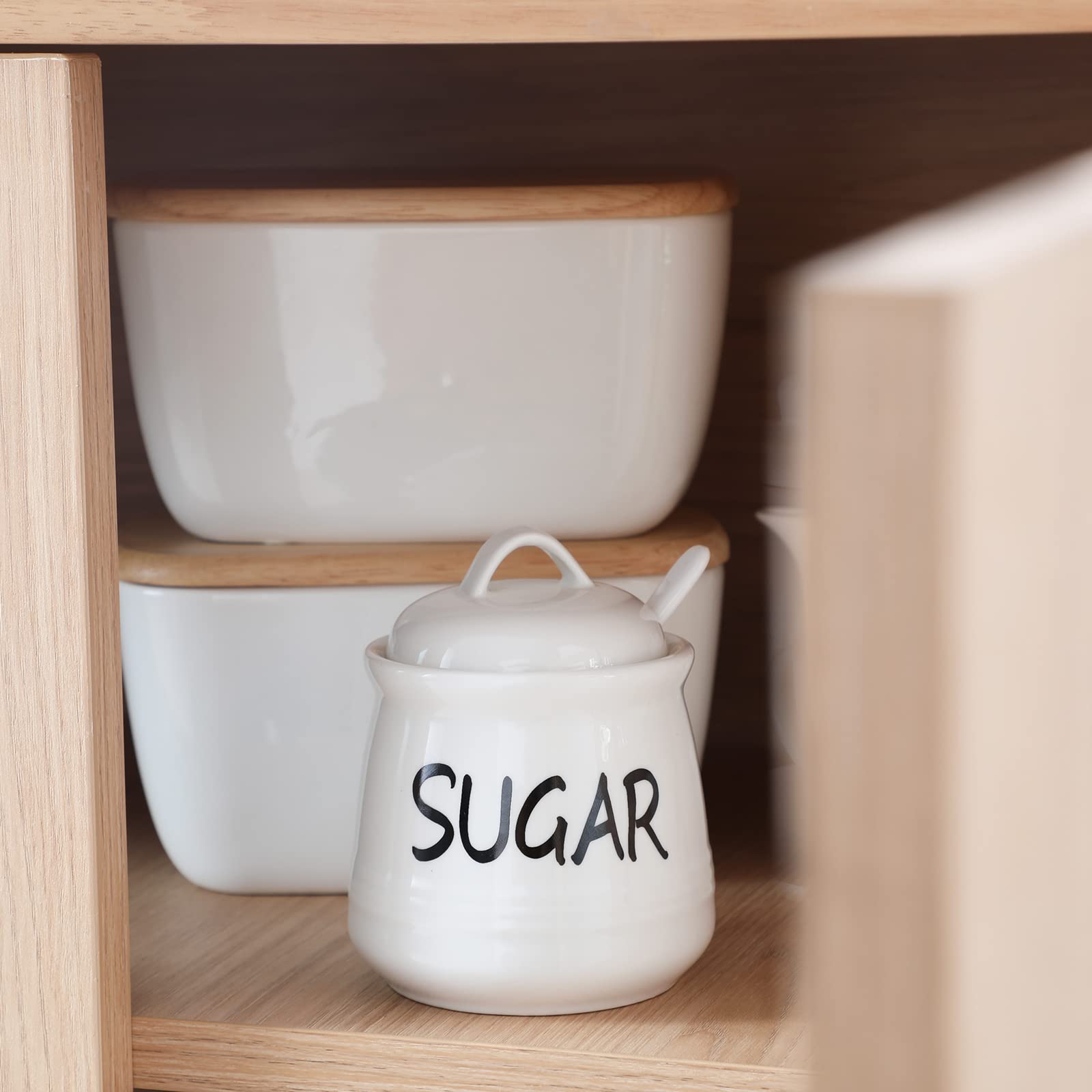 Haotop Porcelain Sugar Bowl With Lid And Spoon 12Oz (White)