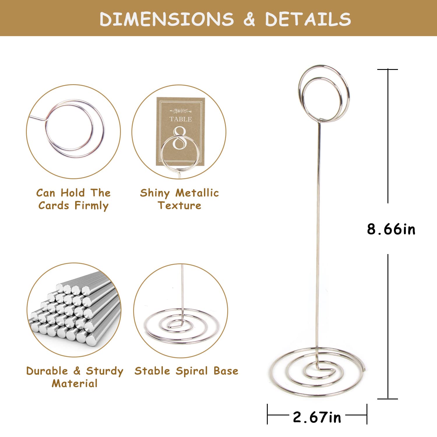 Kimober 10Pcs 8.75'' Tall Table Number Holders, Round Place Card Holder,Tabletop Memo Note Stand Picture Photo Picks Card Clips
