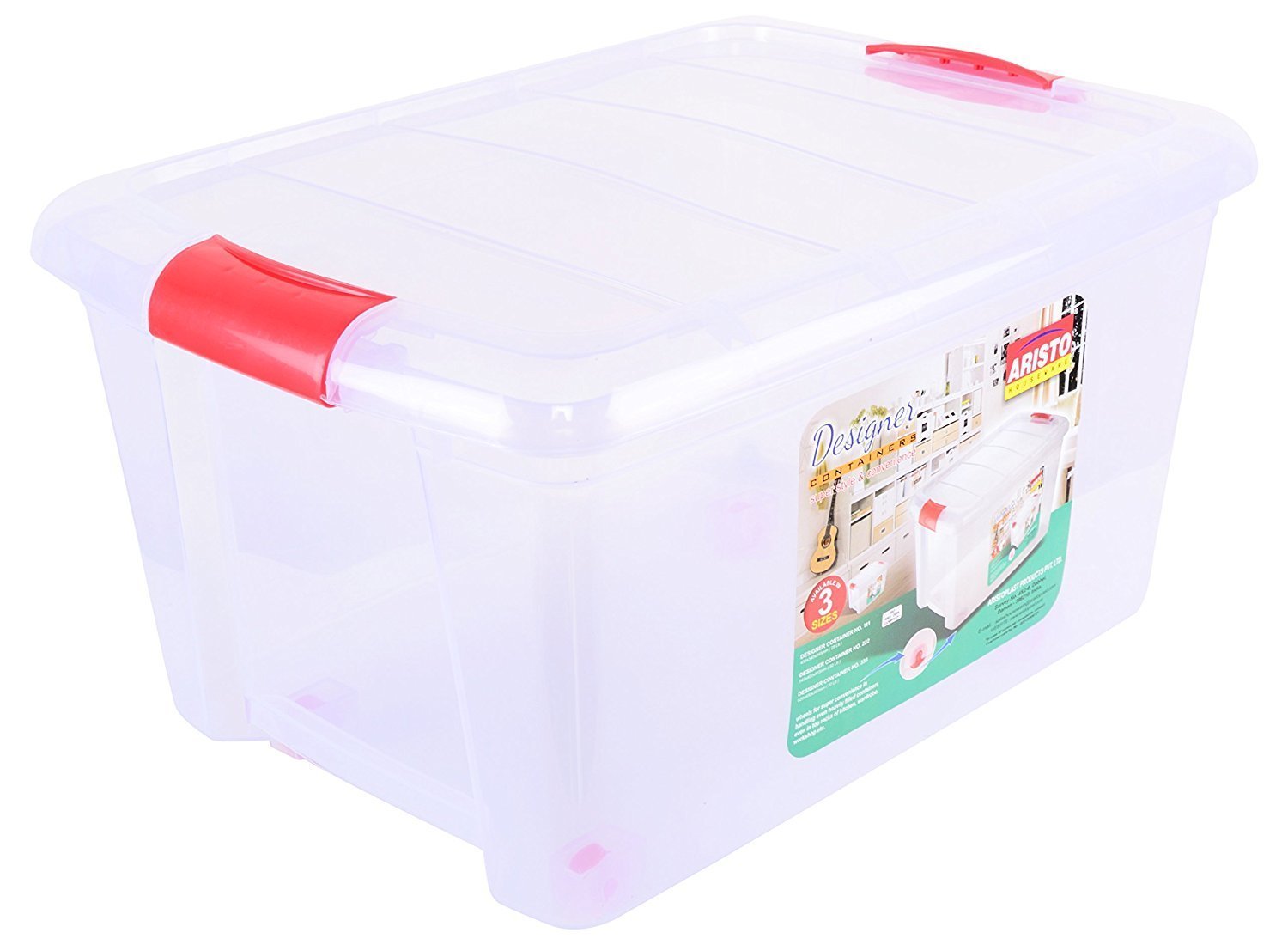 Aristo Multipurpose Plastic Storage Container Box With Wheels 70 Ltr (Clear,Transparent), 62 X 45 X 38 Cm, Rectangular