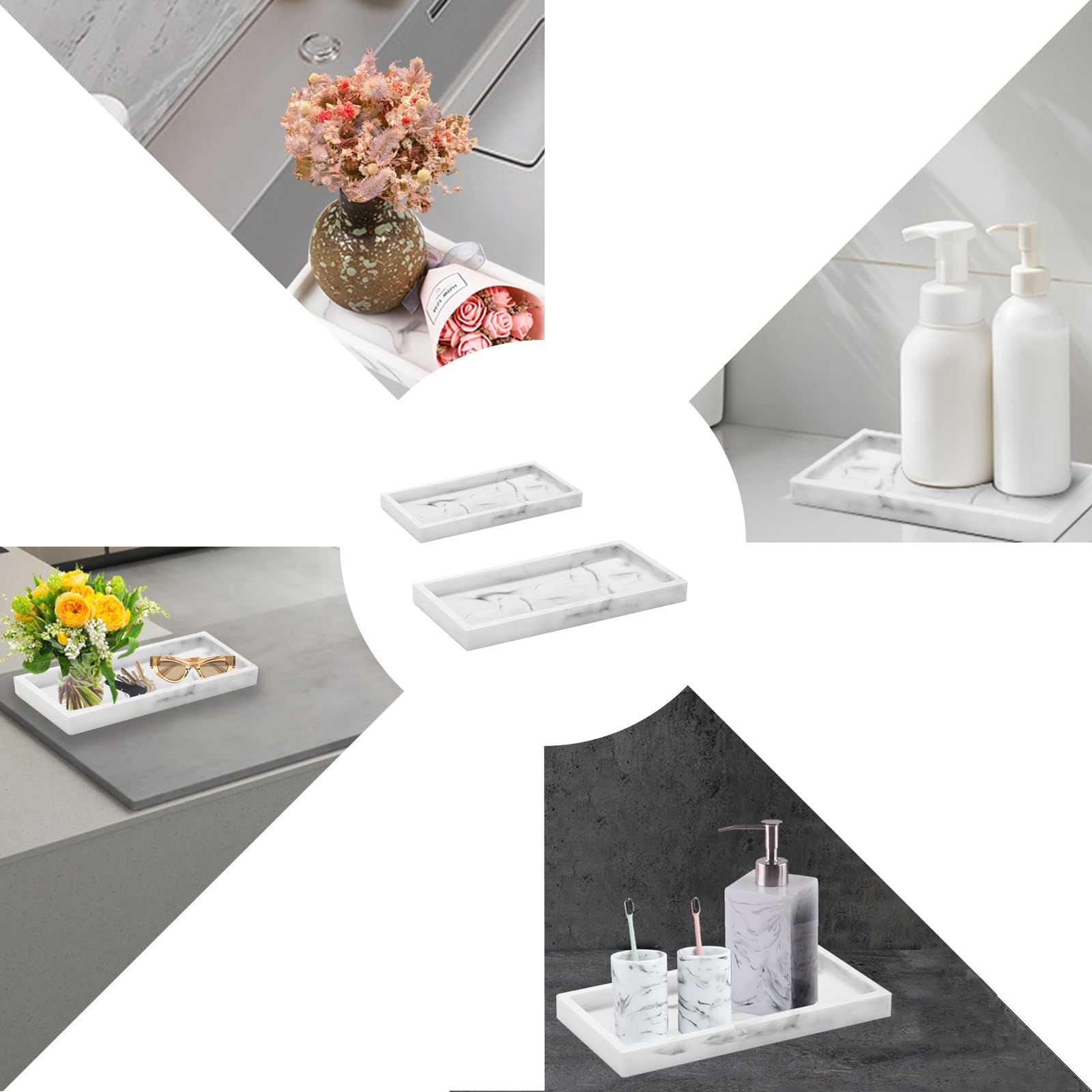 2 Packs Silicone Bathroom Vanity Tray Rectangle Set, Shatterproof Flexible Bathroom Tray, 11.8'' & 7.8'' Silicone Soap Dispenser