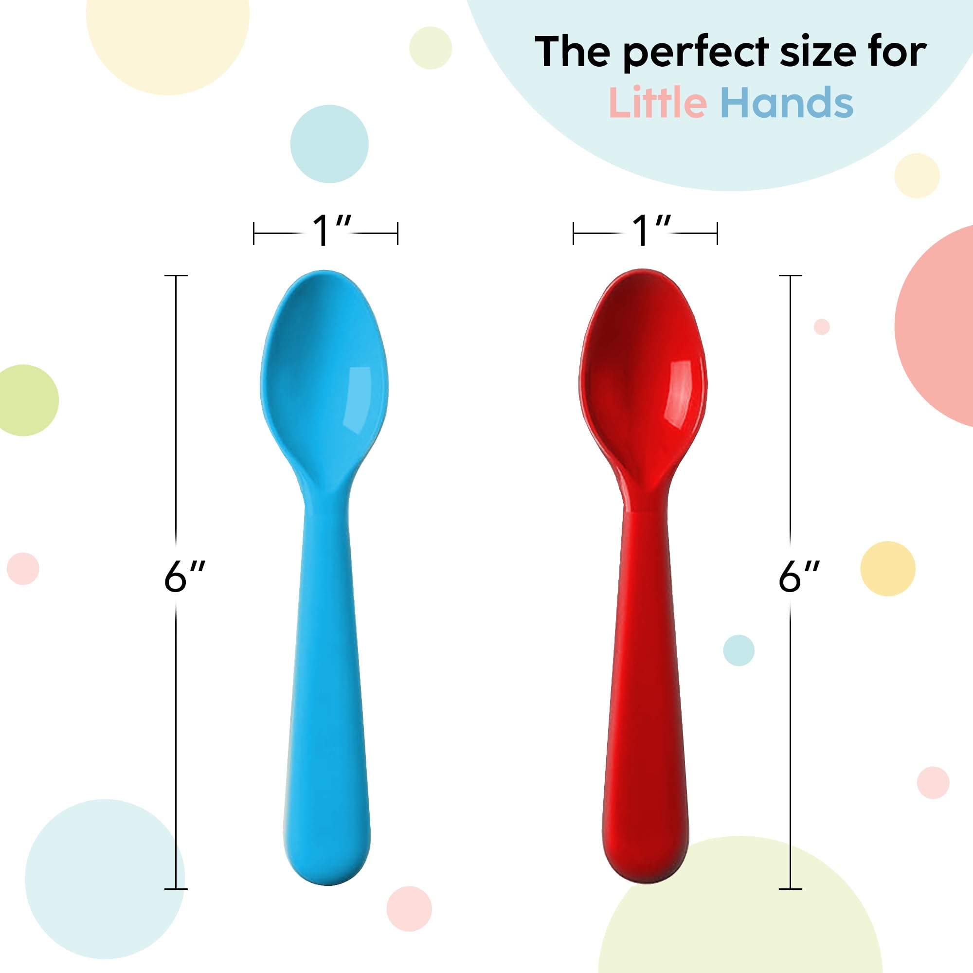 PLASKIDY Plastic Kids Spoon Set of 18 - BPA Free, Dishwasher Safe Reusable Children's Cutlery - Brightly Colored Toddler Flatwar