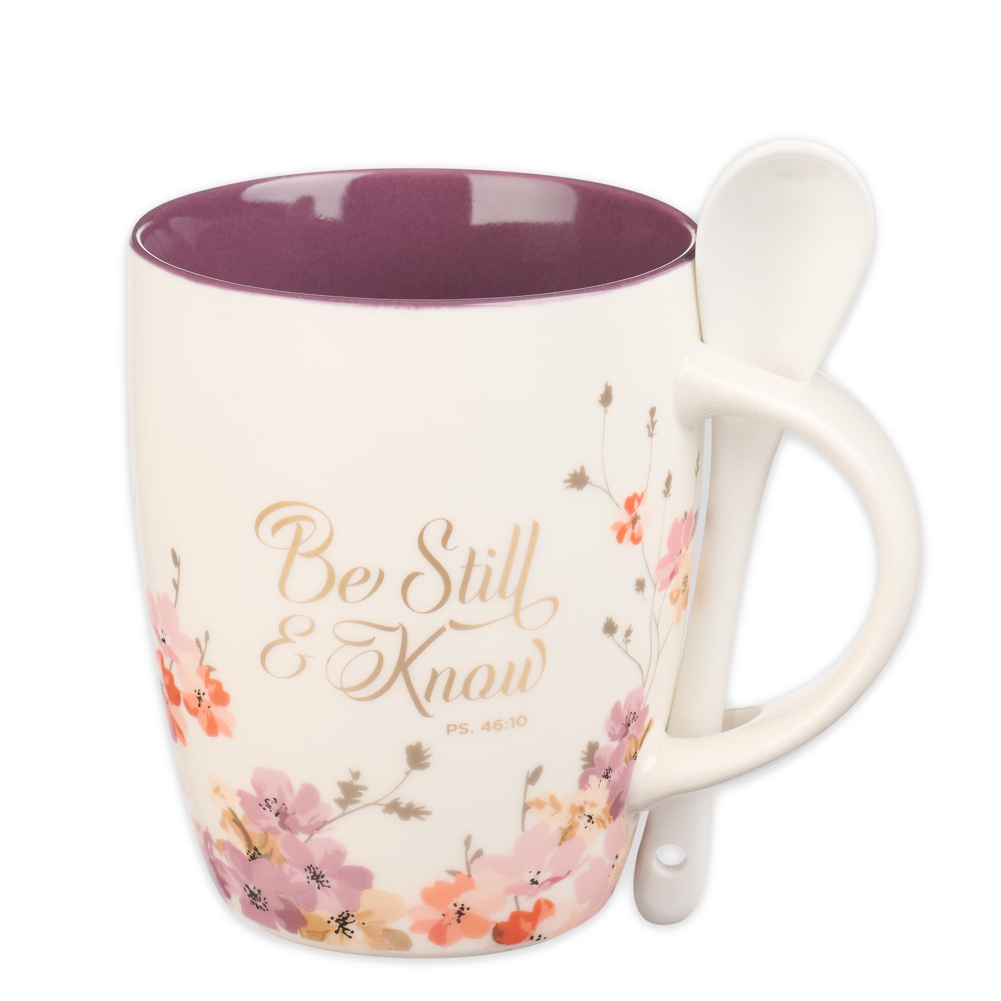 Christian Art Gifts Coffee and Tea Scripture Mug with Ceramic Spoon Set for Women: Be Still and Know - Psalm 46:10 Inspirational