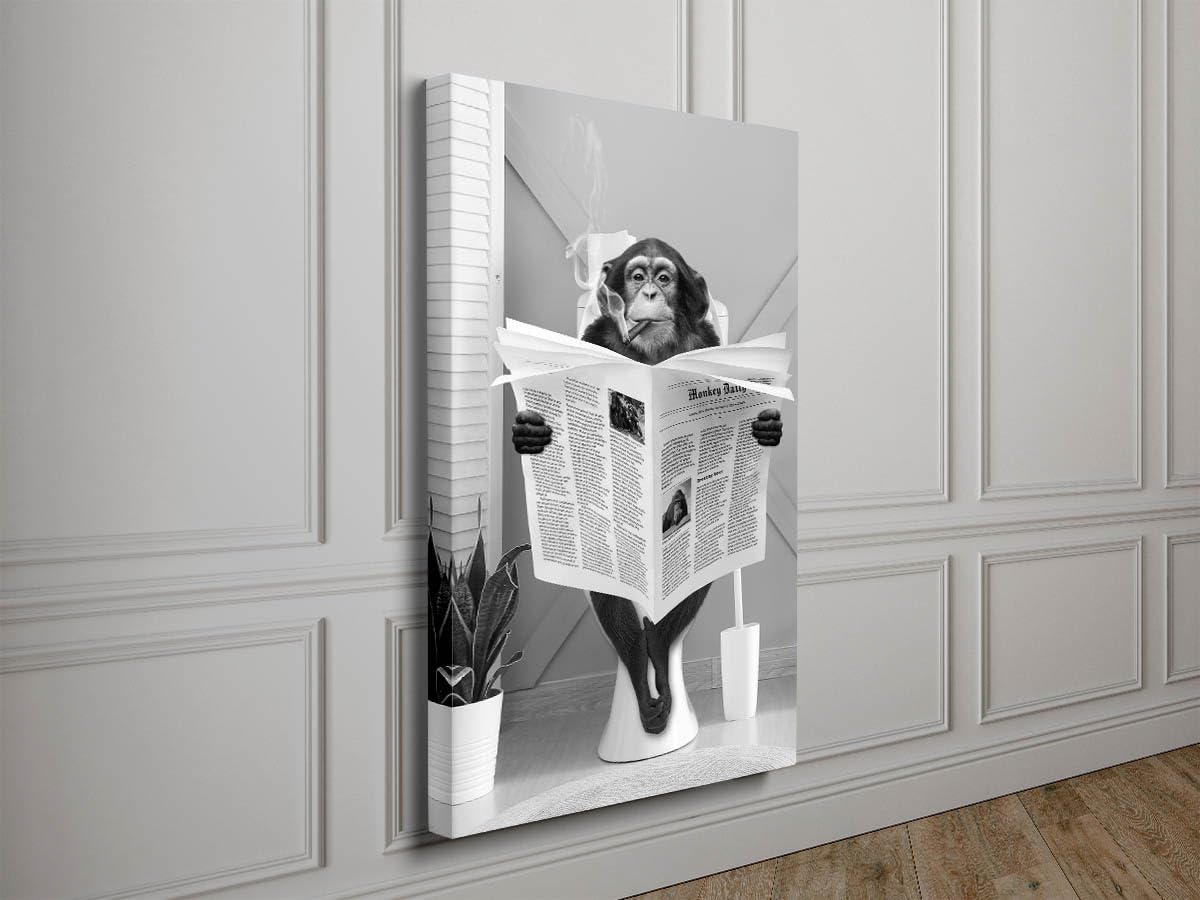 Biufo Monkey Reading Newspaper Canvas Wall Art Picture Animal Portrait Artwork For Bathroom Bedroom Decor (16''X24'')
